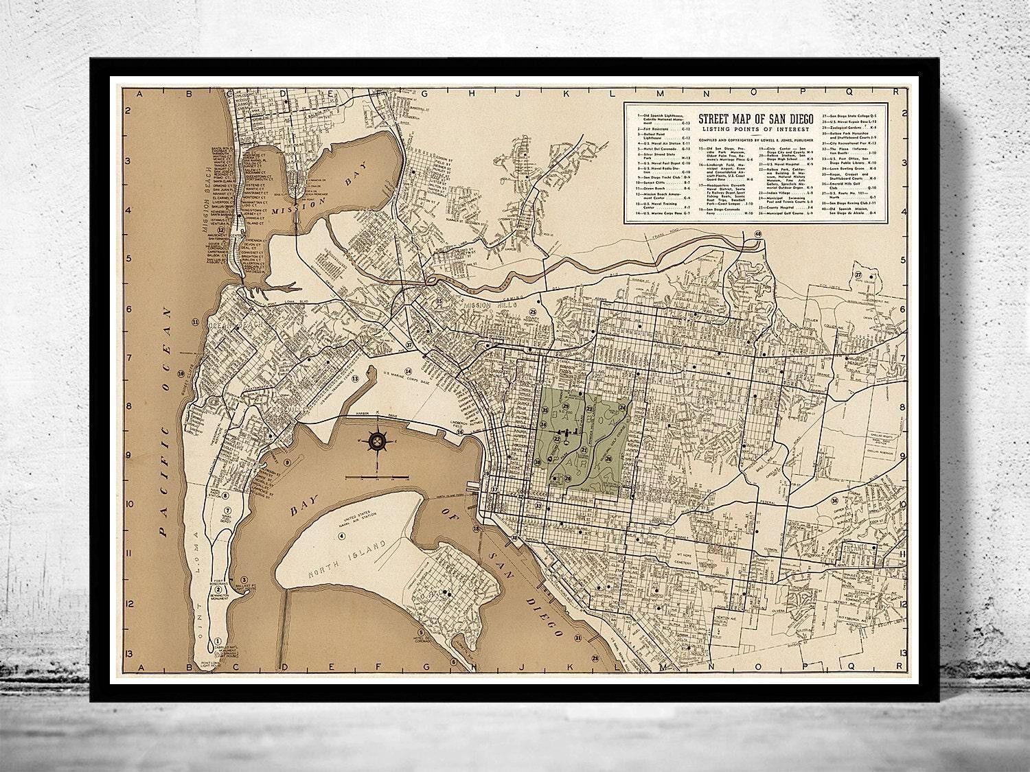 Old map San Diego California 1935  | Vintage Map Wall Art Print
