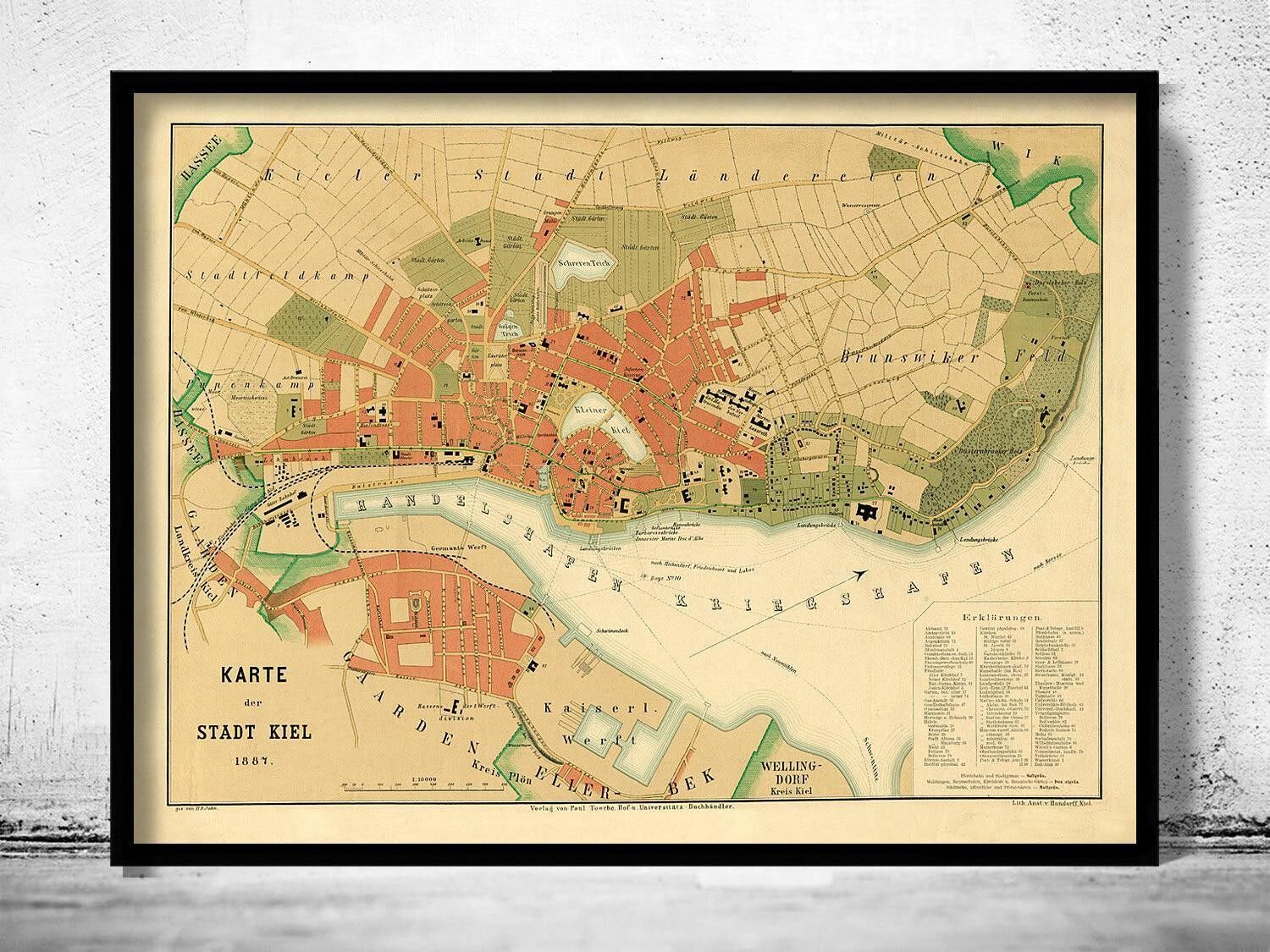Old Map of Kiel Germany 1887 Vintage Map | Vintage Map Wall Art Print