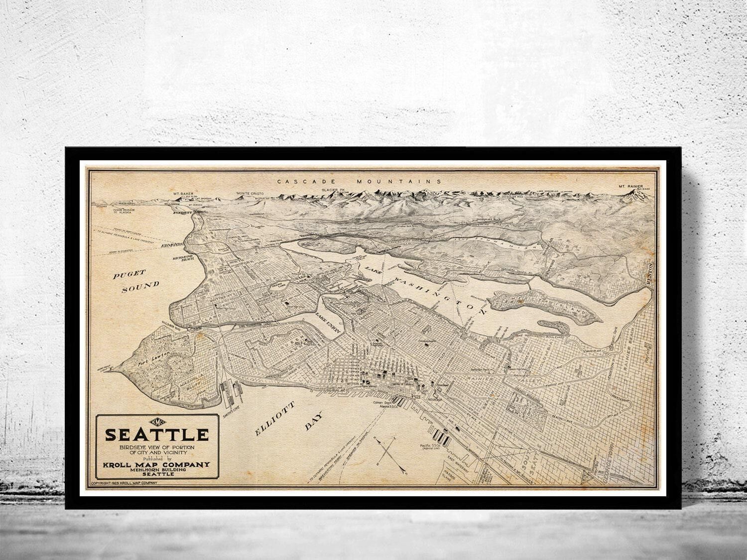Old Map of Seattle Washington 1925 Vintage Map | Vintage Map Wall Art Print