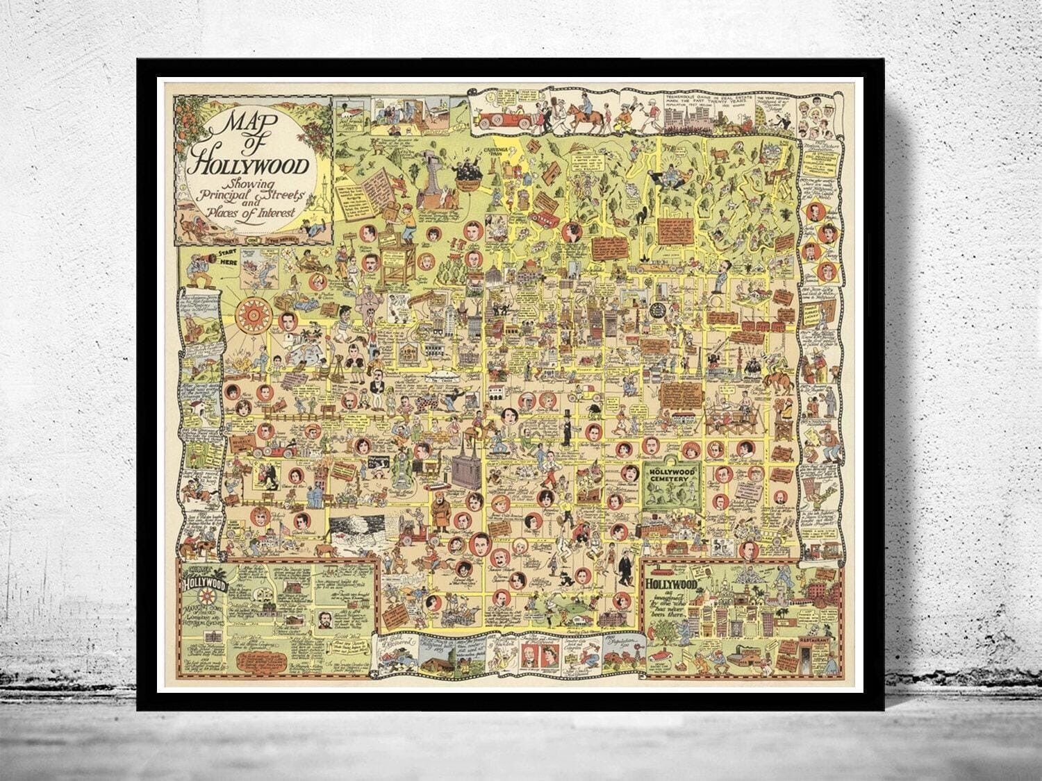 Old Map of Hollywood Los Angeles 1928 Vintage Map | Vintage Map Wall Art Print