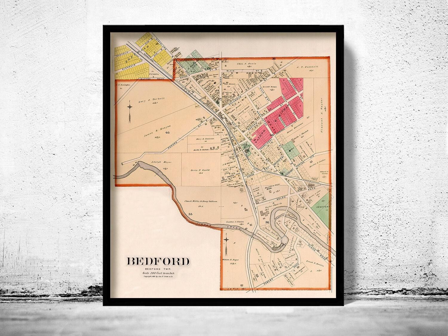 Old map of Bedford Ohio 1892 Vintage Map | Vintage Map Wall Art Print
