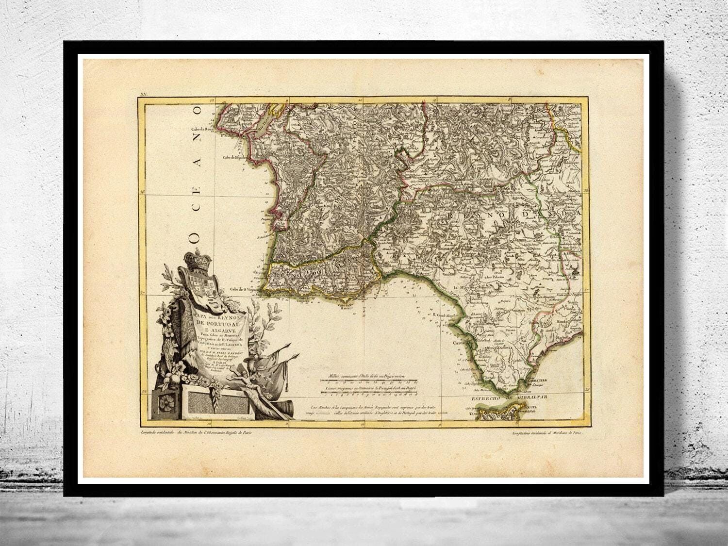Old Map of Algarve and Portugal 1780 Vintage Map | Vintage Map Wall Art Print
