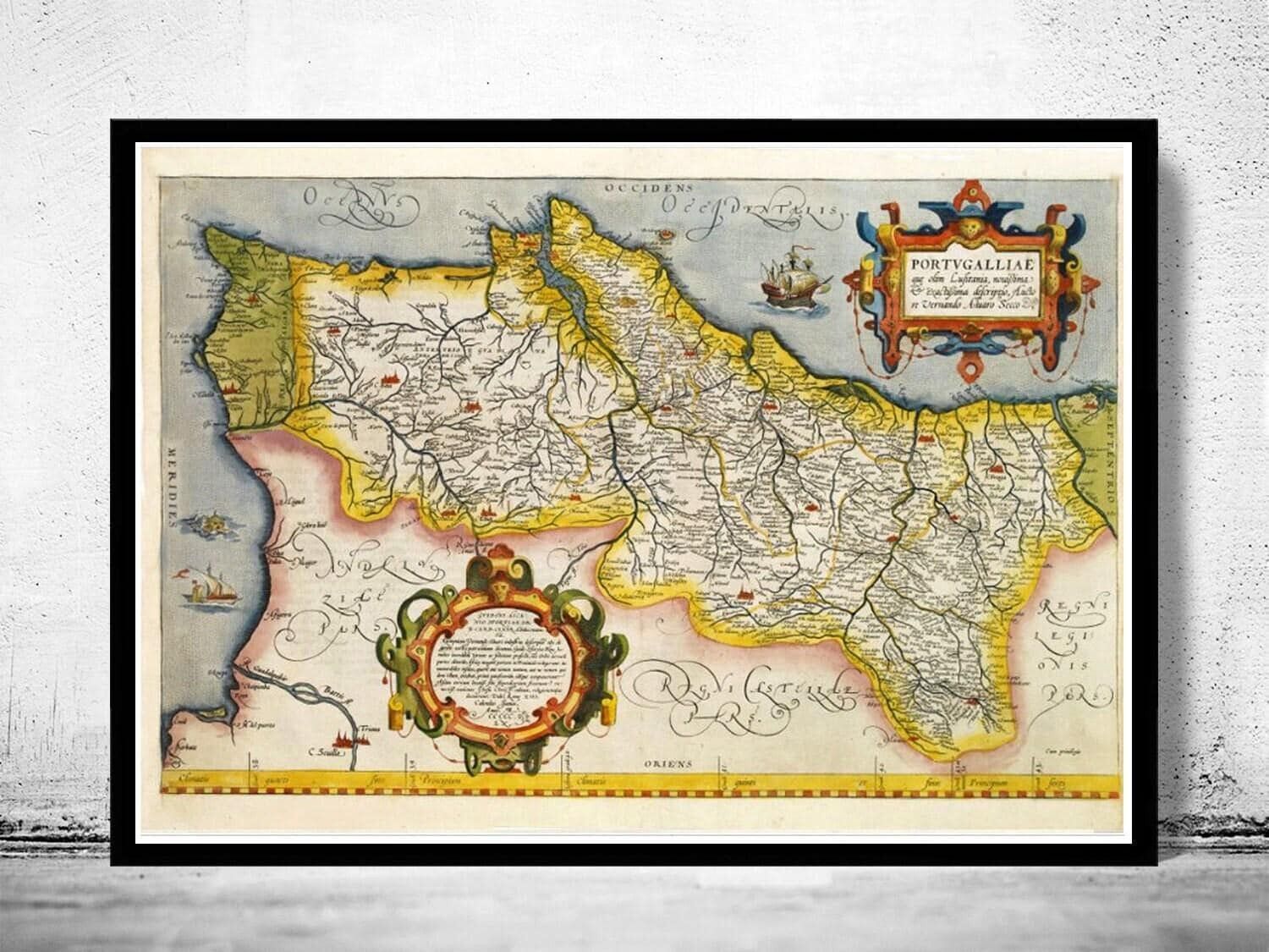 Old Map of Portugal 1592 Mapa de Portugal Vintage Map  | Vintage Map Wall Art Print