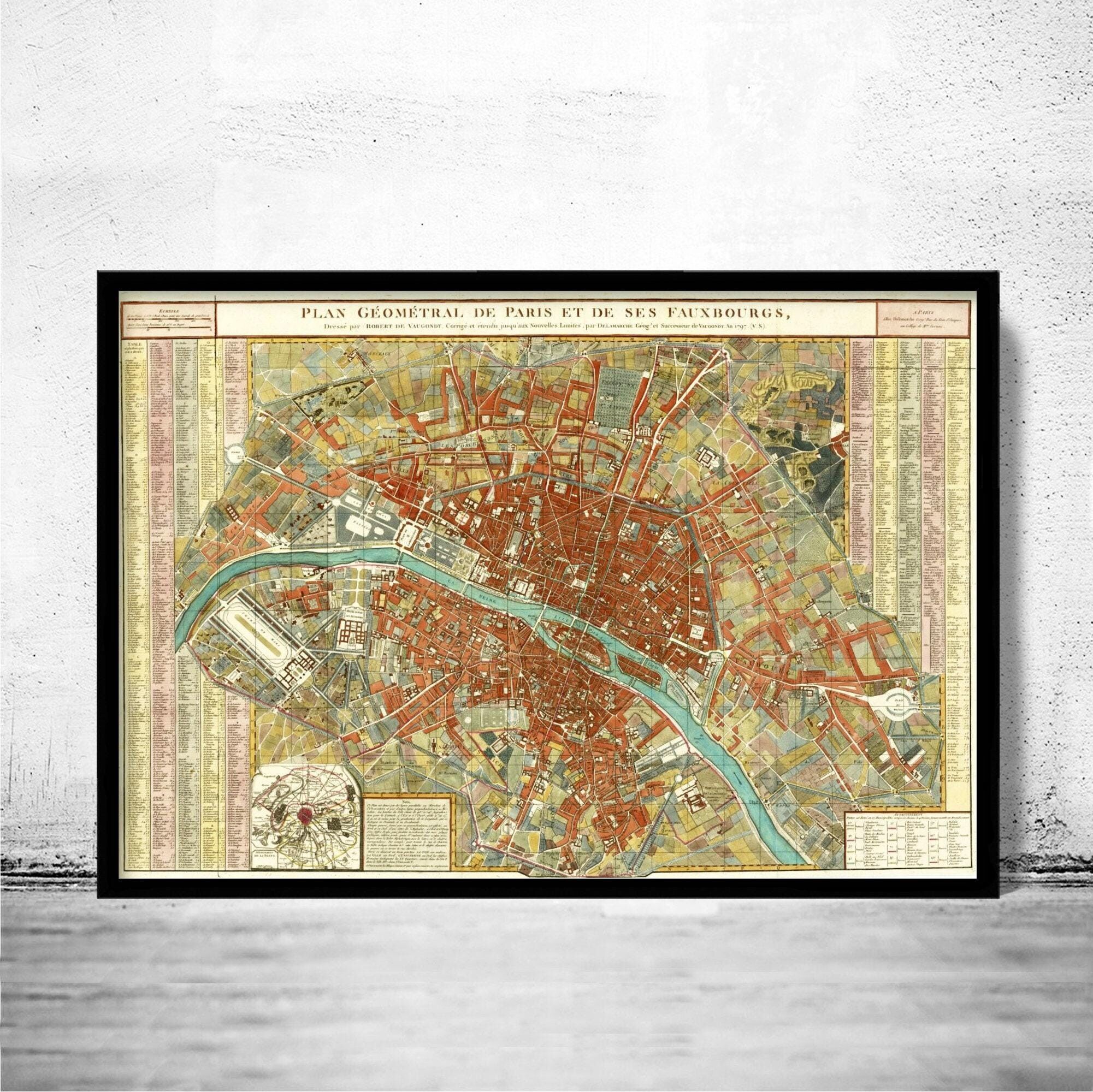 Old Map of Paris 1797 Vintage Map of Paris | Paris Wall Map | Vintage Map Wall Art Print