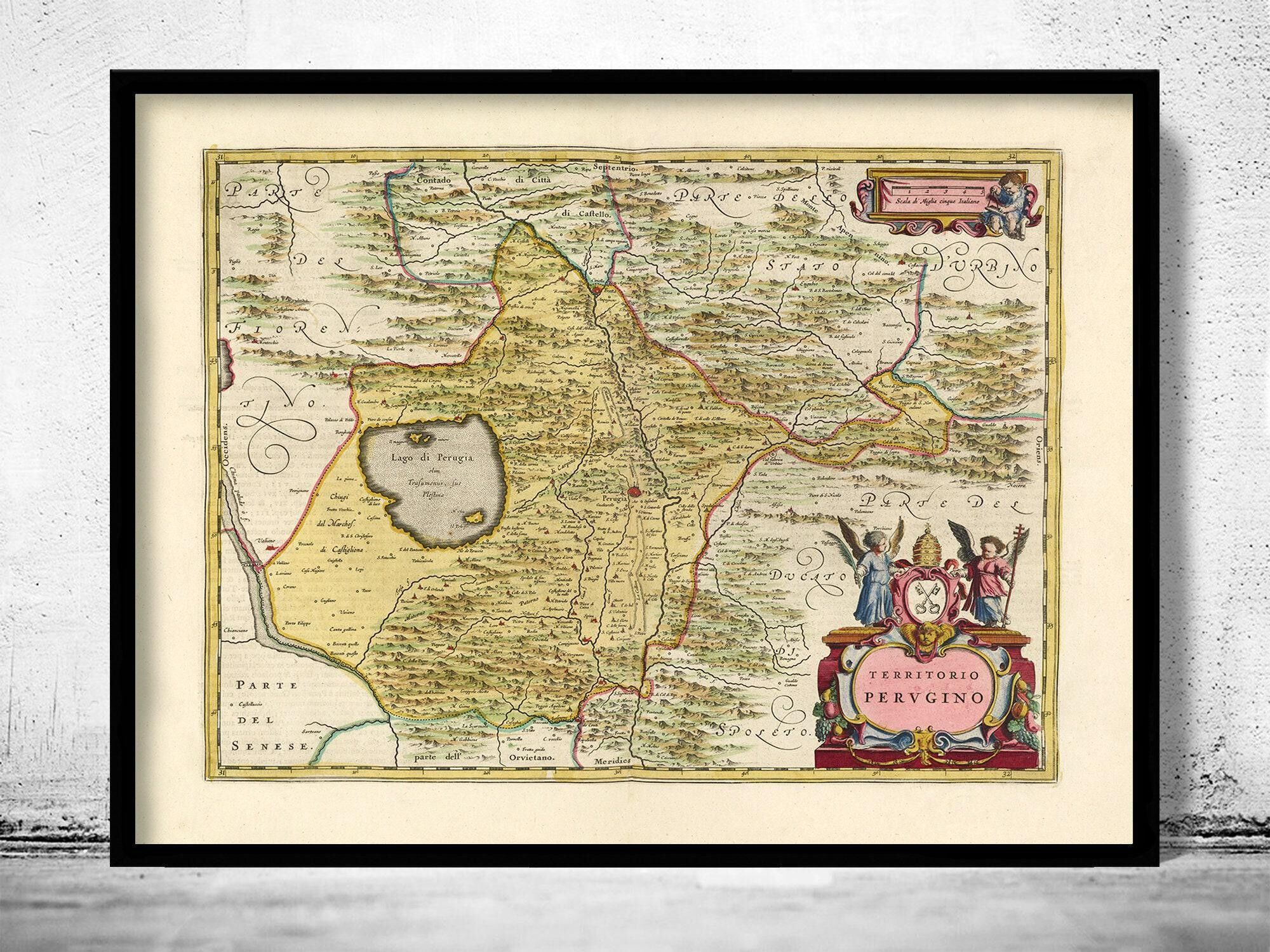 Old Map of Perugia Region Italy 1665 Peruggia Vintage Map | Vintage Map Wall Art Print