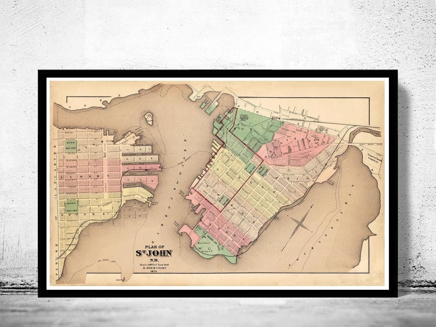 Old Map of Saint John Canada 1875 Vintage Map | Vintage Map Wall Art Print