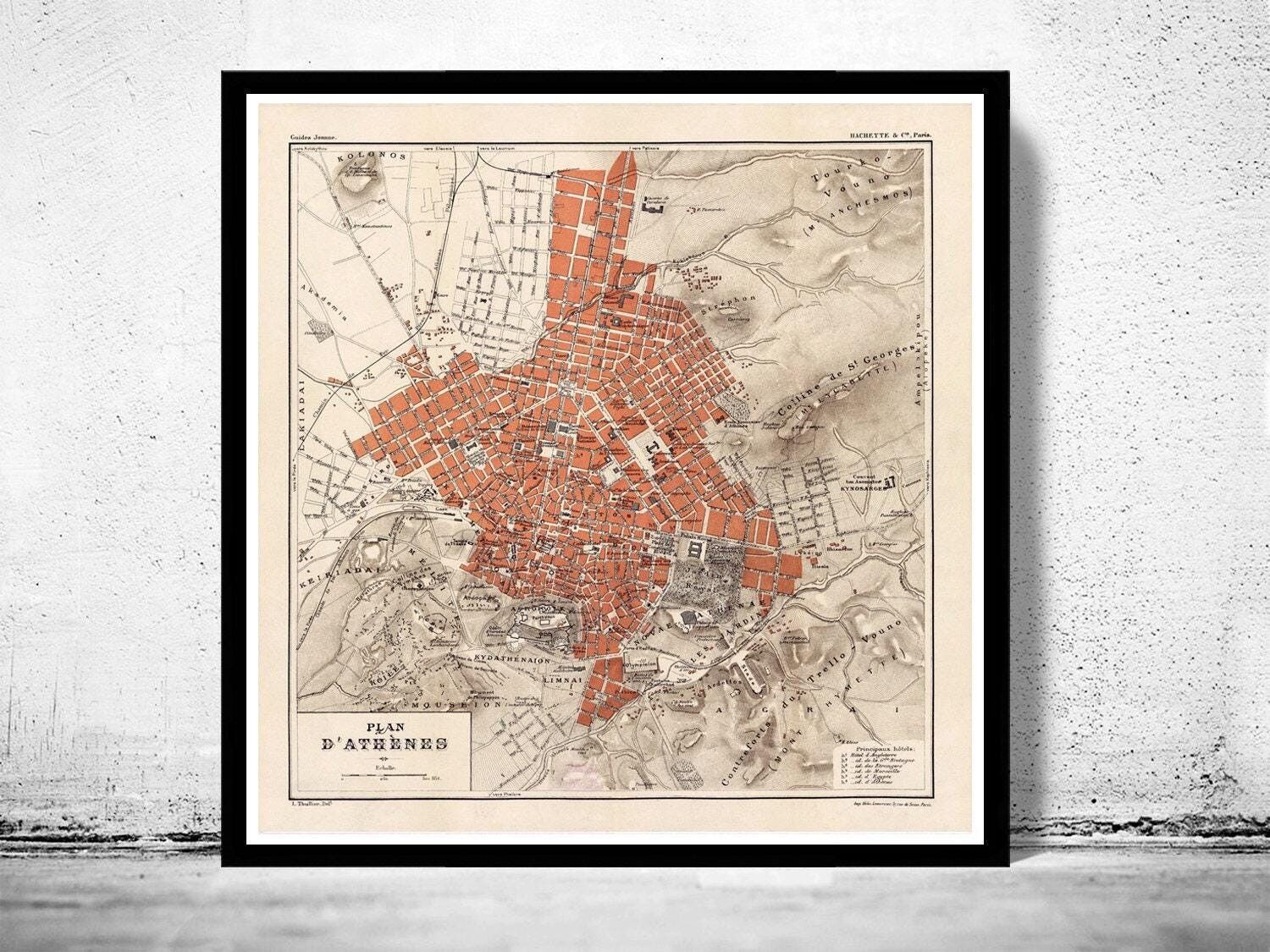 Old Map of Athens Greece 1880 Vintage Map | Vintage Map Wall Art Print