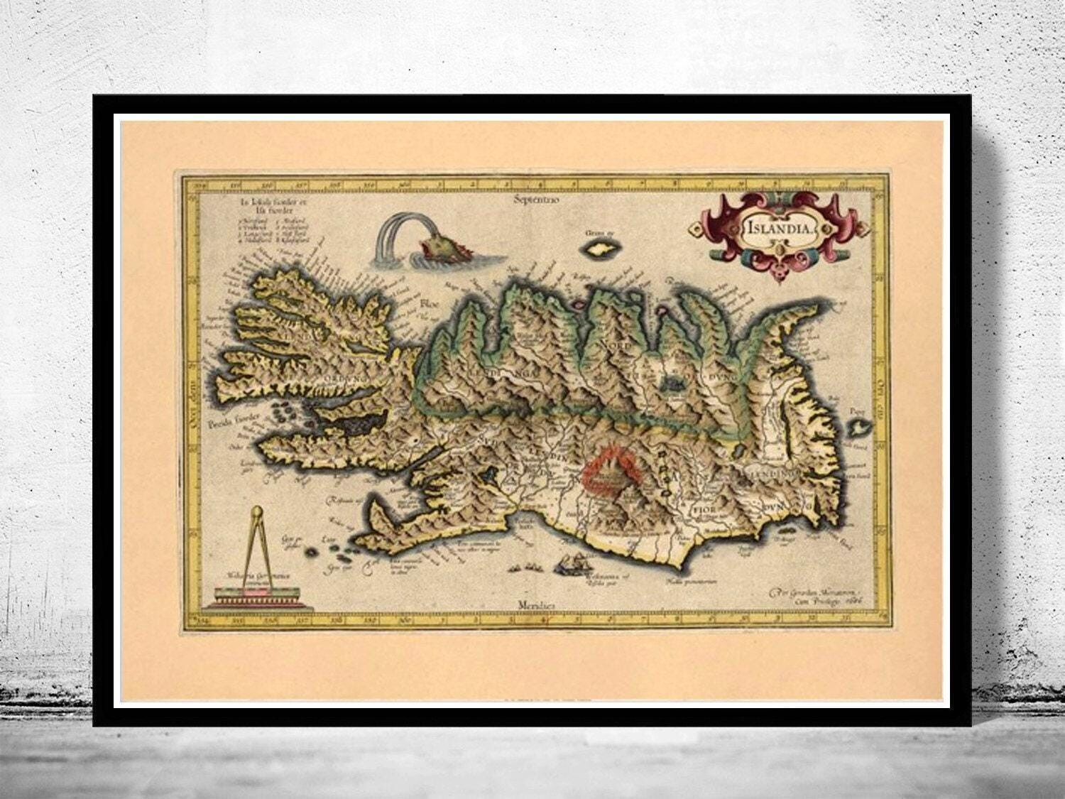 Old Map of Iceland Islandia 1606 Vintage Map | Vintage Map Wall Art Print