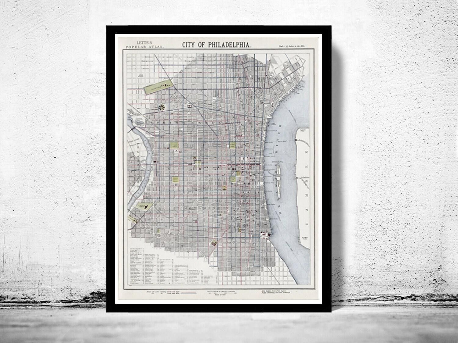 Old Map of Philadelphia 1883 Vintage Map of Philadelphia | Vintage Map Wall Art Print