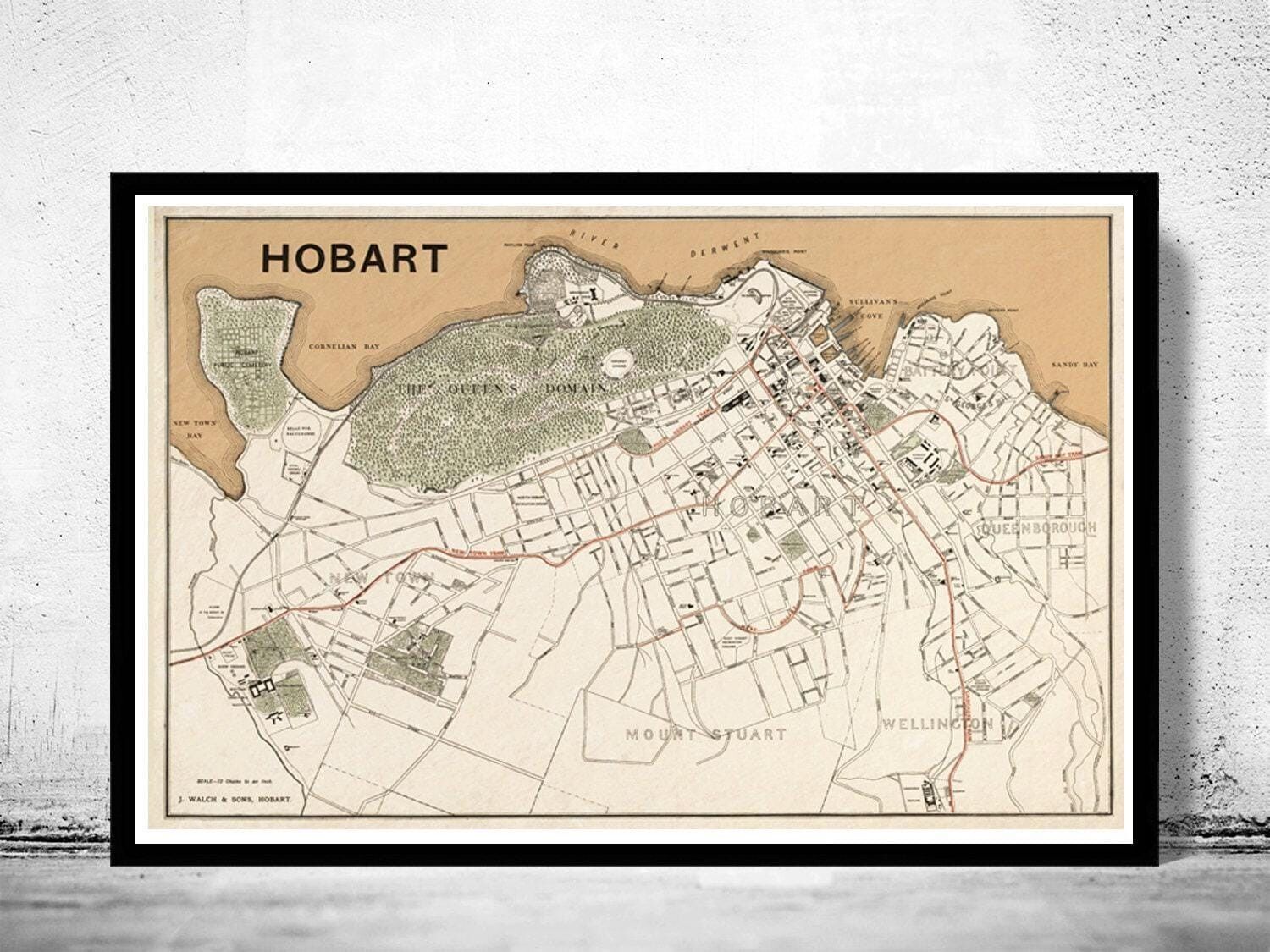 Old map of Hobart Australia 1893 Vintage Map | Vintage Map Wall Art Print