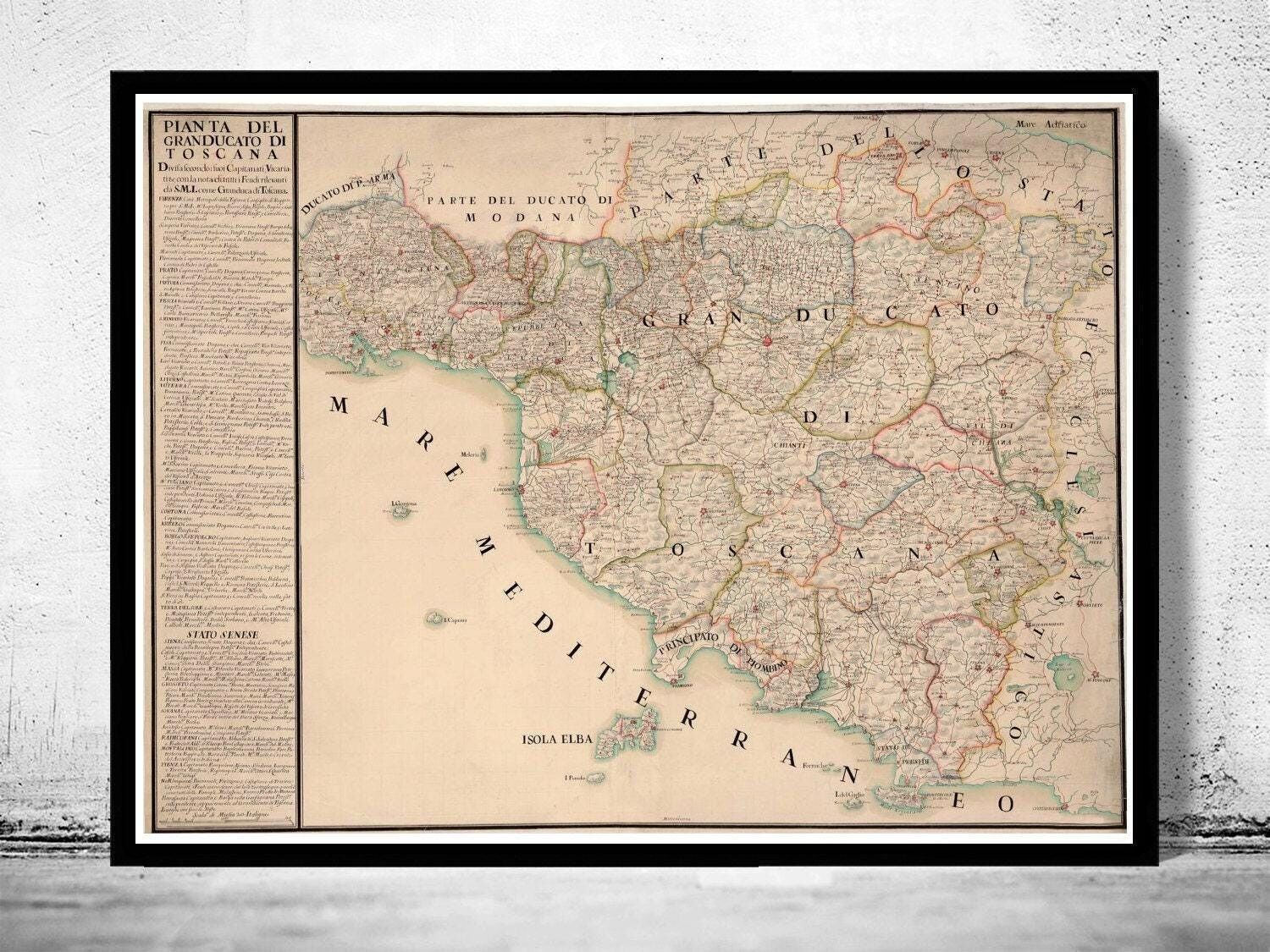 Old Map of Tuscany Toscana Italy 1780 Vintage Map | Vintage Map Wall Art Print