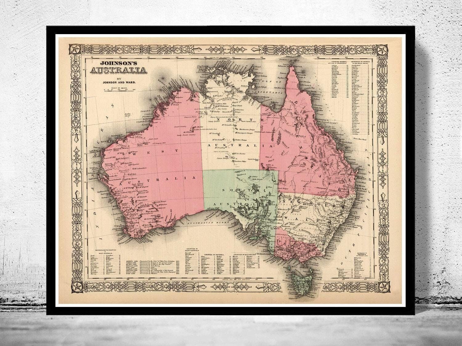 Old Map Australia Oceania 1864 Vintage Map  | Vintage Map Wall Art Print