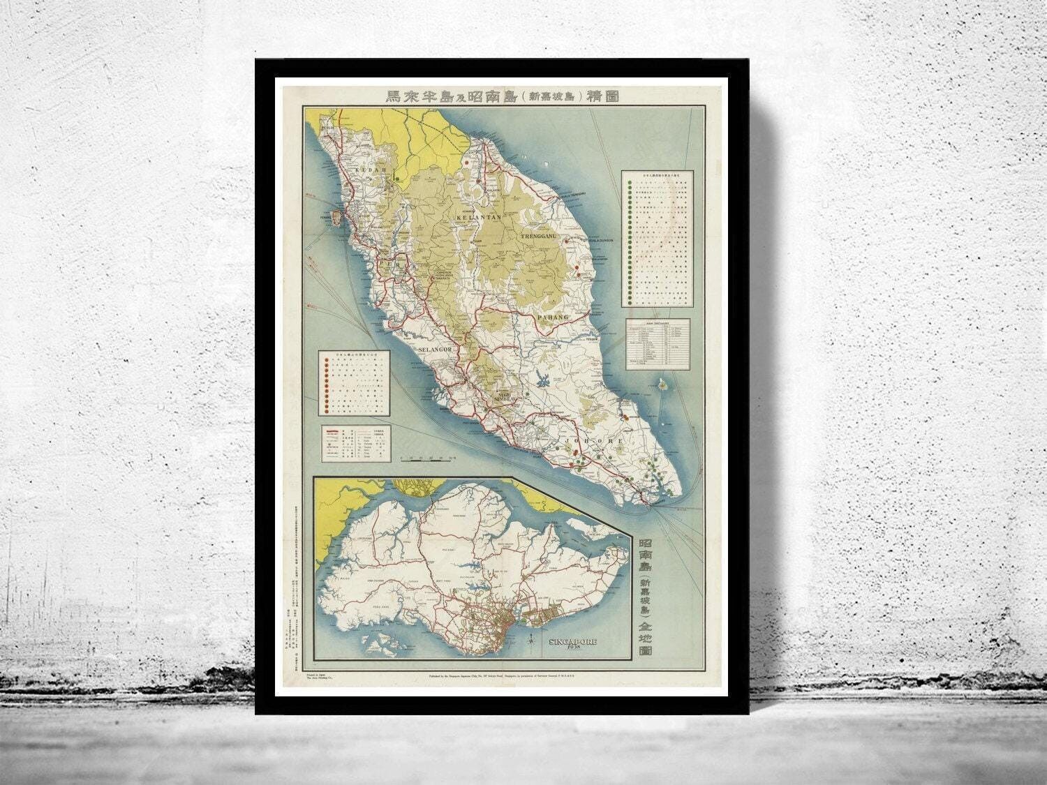 Old Map of Malay Peninsula Singapore  | Vintage Map Wall Art Print