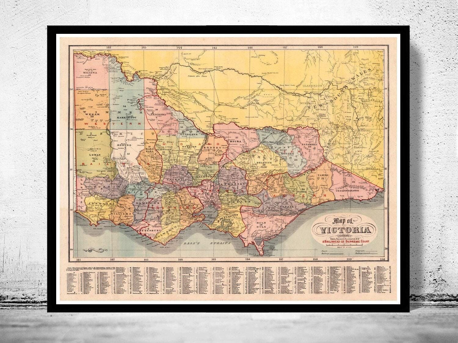 Old Map of Victoria Australia Oceania 1890  | Vintage Map Wall Art Print