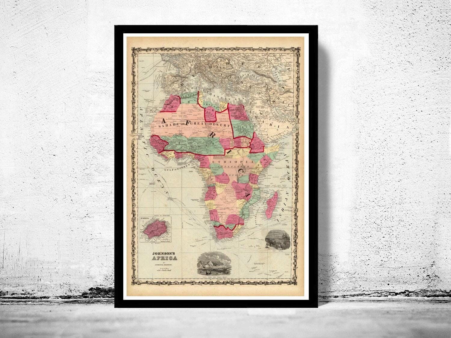 Old Map of Africa 1860  | World Map Gift World Map Print | Vintage World Map | World Map Wall Art
