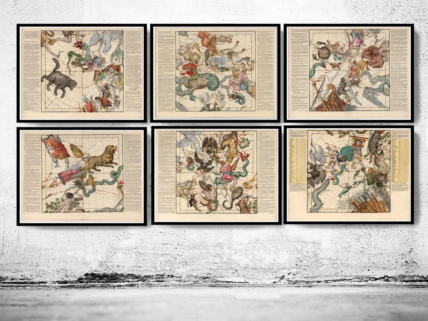 Celestial Map 1693 astrologycal map (six plates)  | Vintage Map Wall Art Print | Large Poster Print | Home Decor Wall Art