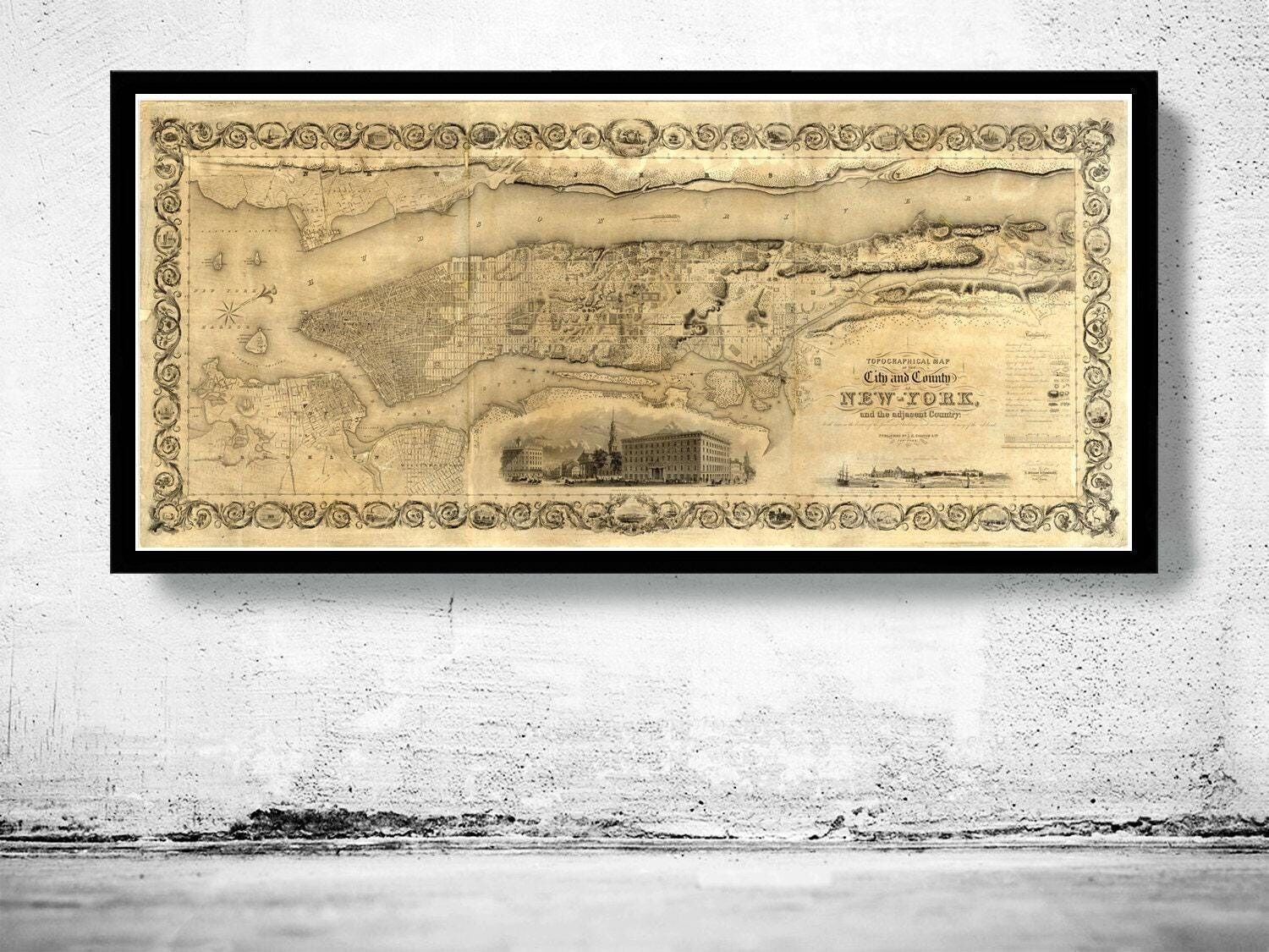 Old Map of New York 1836 Manhattan Vintage Map | Vintage Map Wall Art Print