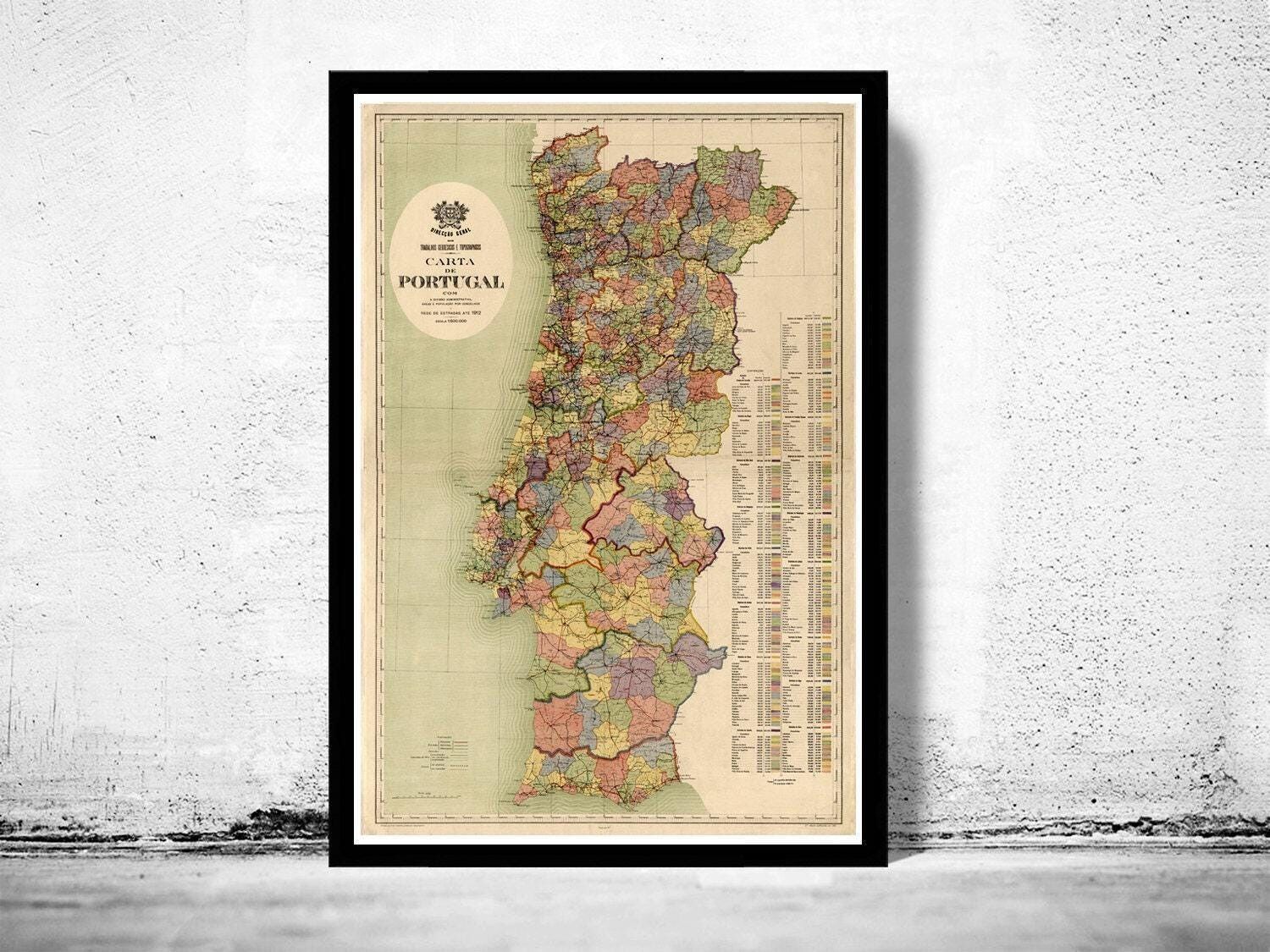 Old Map of Portugal 1912 Mapa de Portugal Vintage Map | Vintage Map Wall Art Print