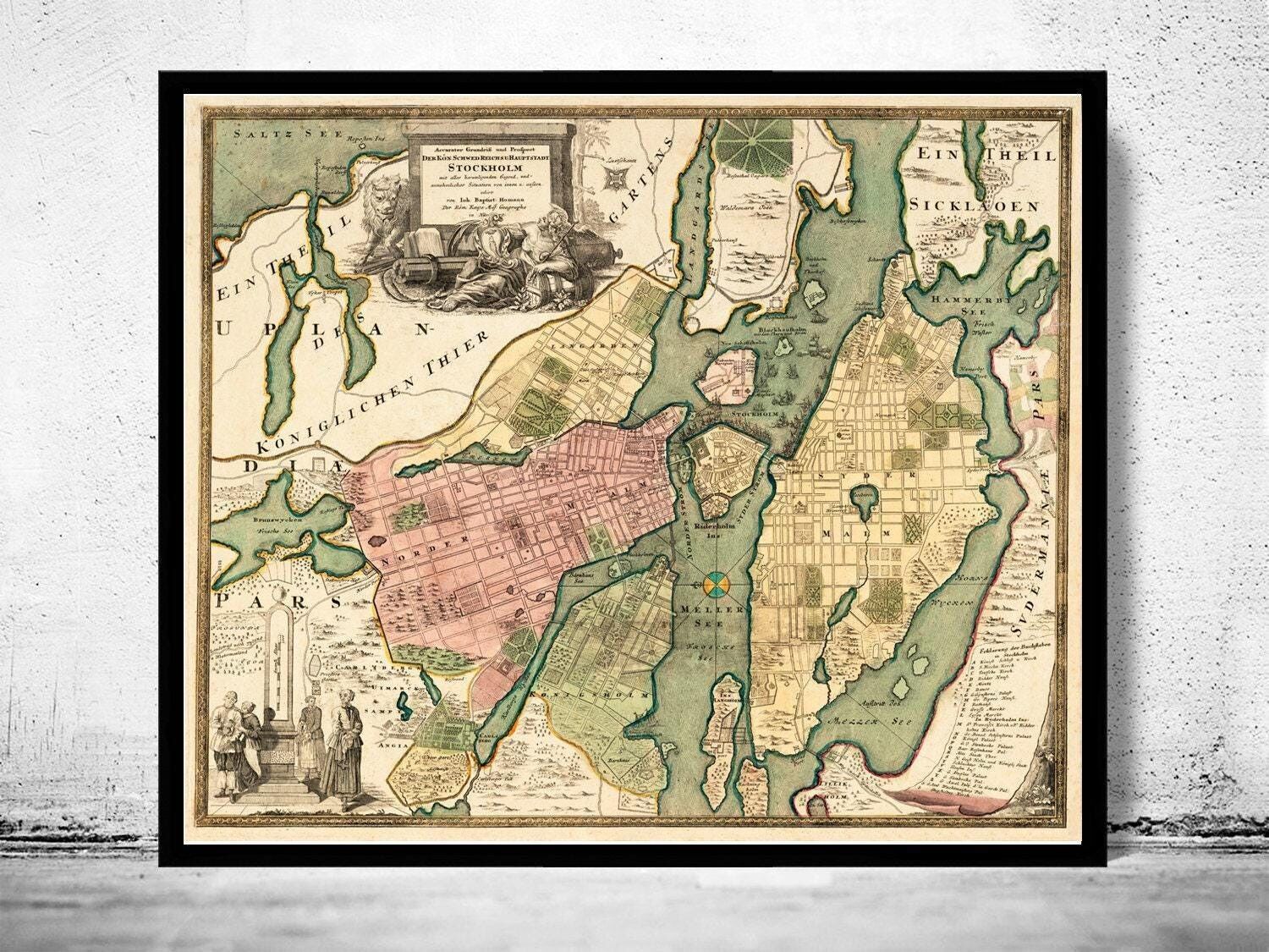 Old Map of Stockholm Sweden 1721 Vintage Map | Vintage Map Wall Art Print