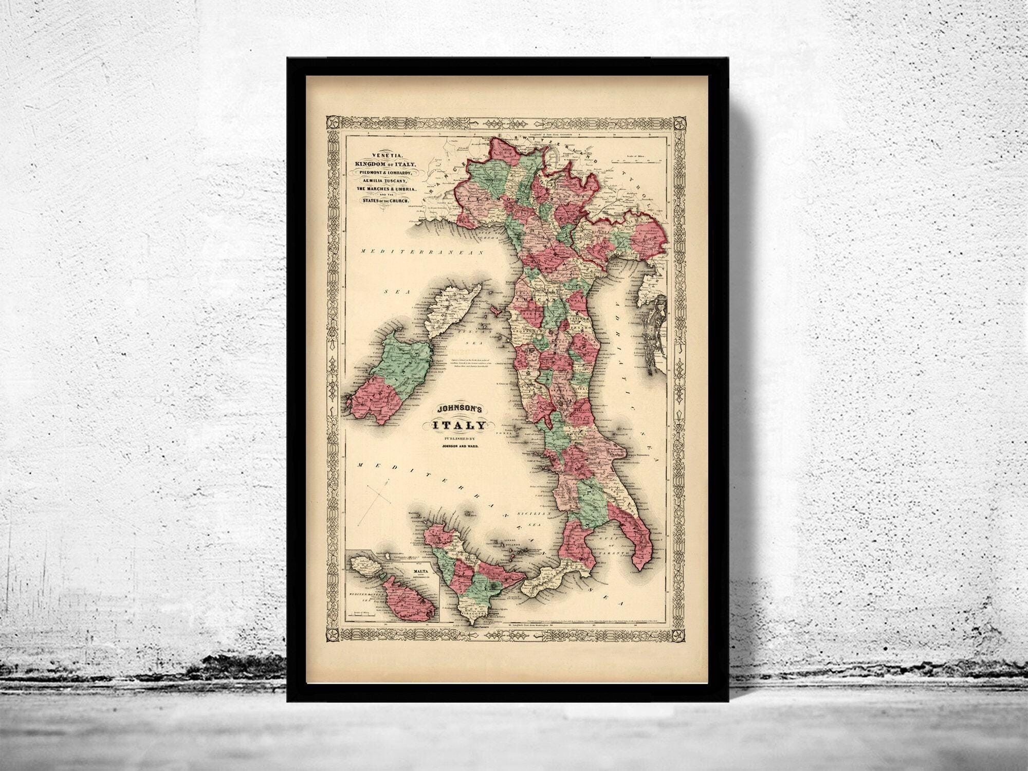 Old Map of Italy 1863 italia Vintage Map | Vintage Map Wall Art Print