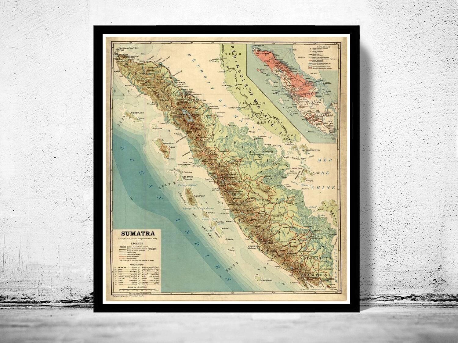Old Map of Sumatra Island Indonesia 1922 Vintage Map | Vintage Map Wall Art Print
