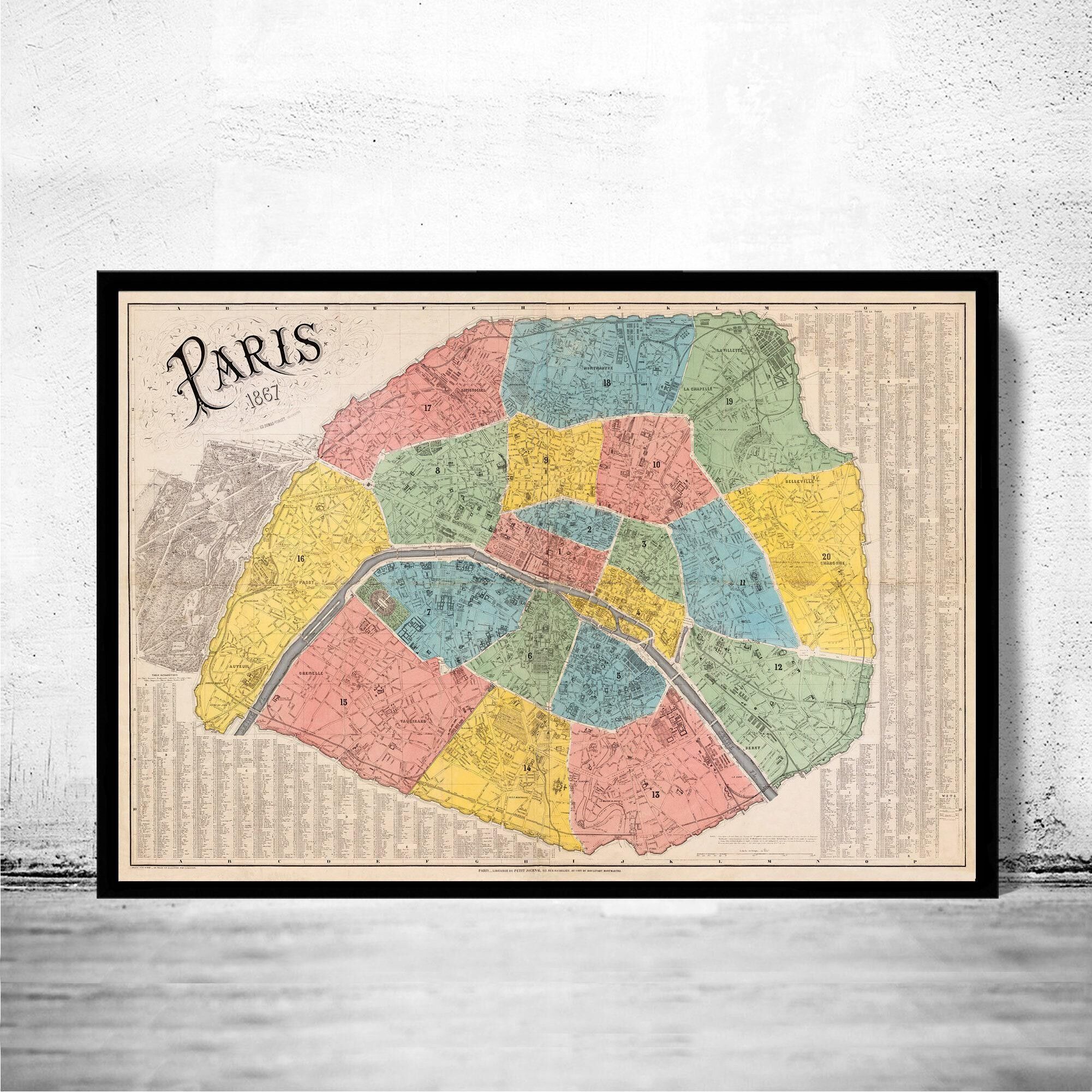 Old Map of Paris 1867 France Vintage Paris Plan  | Vintage Map Wall Art Print