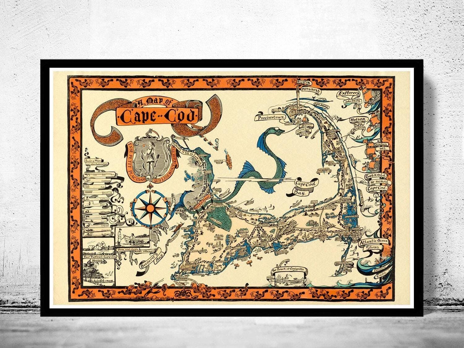 Old map of Cape Cod Massachusetts 1926 Vintage Map | Vintage Map Wall Art Print