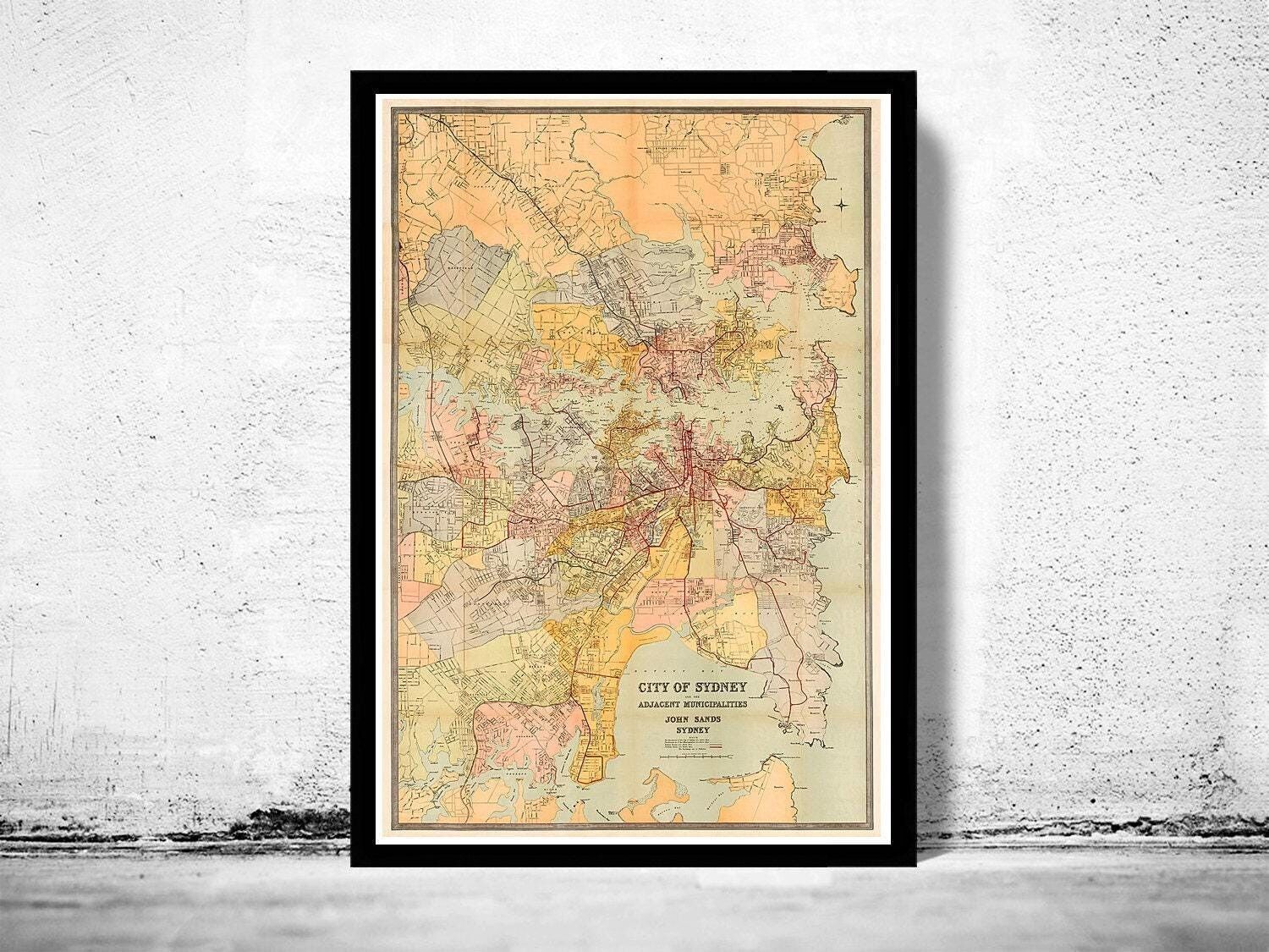 Old Map of Sydney and Suburbs 1903 Australia Vintage Map | Vintage Map Wall Art Print