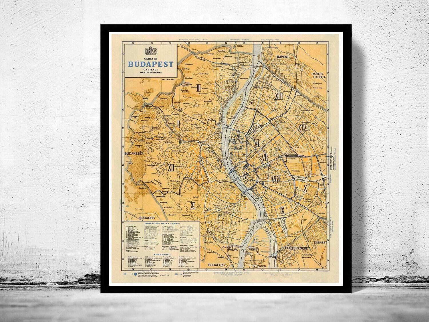 Old Map of Budapest Hungary 1935 Vintage Map| Vintage Map Wall Art Print