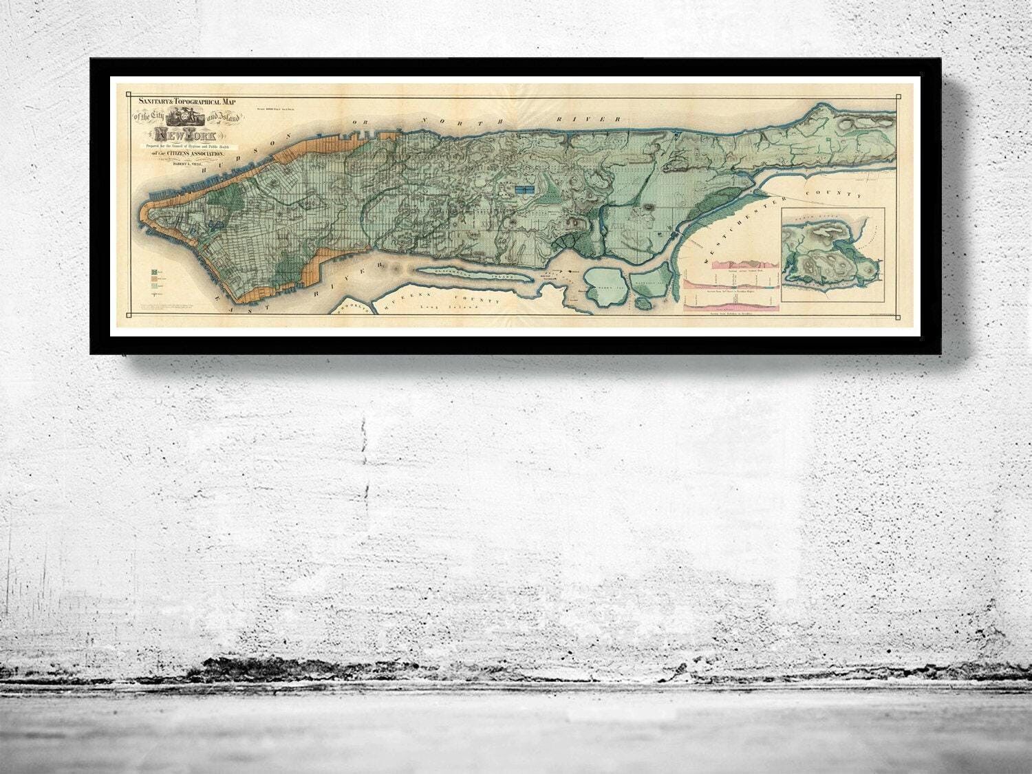Old Map of New York 1865 Manhattan Vintage Map | Vintage Map Wall Art Print