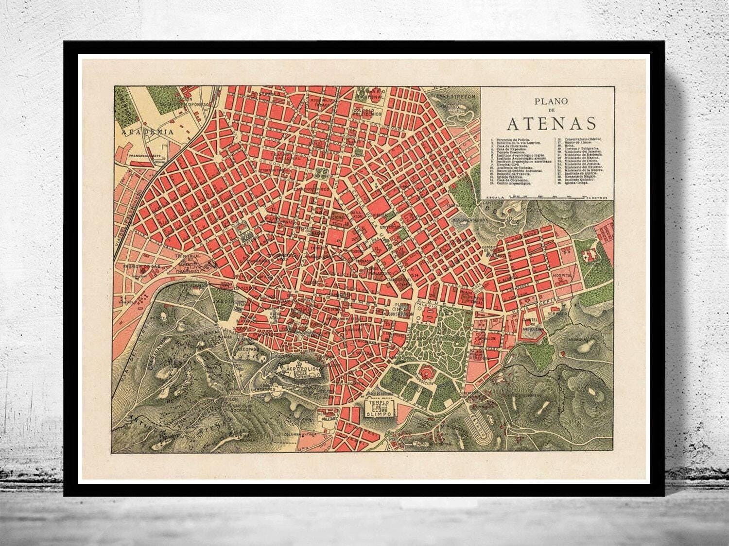 Old Map of Athens Greece 1900  | Vintage Map Wall Art Print