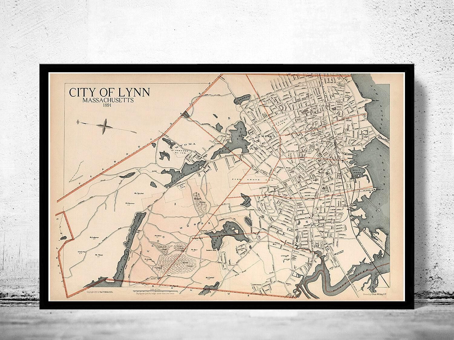 Old Map of Lynn 1891 Massachusetts  | Vintage Map Wall Art Print