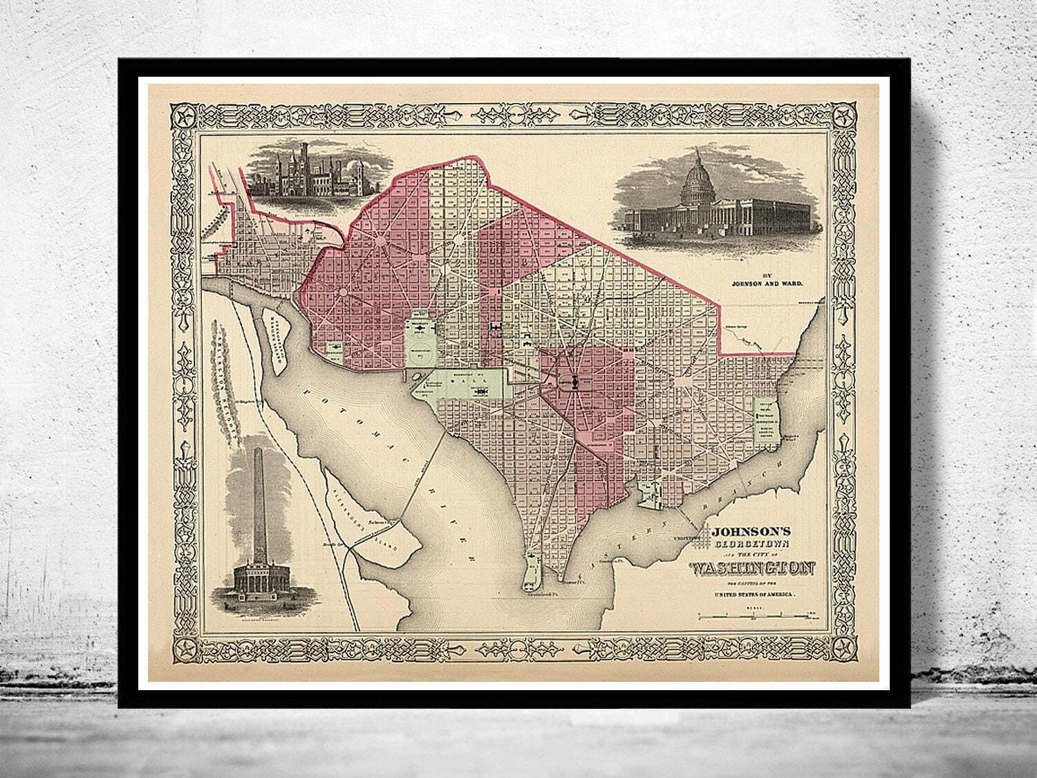 Vecchia mappa di Washington DC del 1864 | Stampa artistica da parete con mappa d'epoca