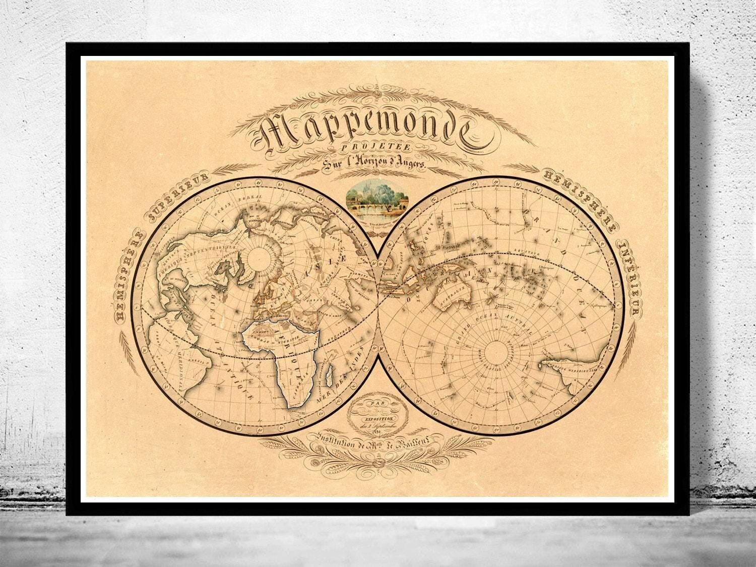 Vecchia mappa del mondo del 1839 | Mappa del mondo in regalo | Stampa della mappa del mondo | Mappa del mondo vintage | Arte murale della mappa del mondo | Stampa della mappa di grandi dimensioni