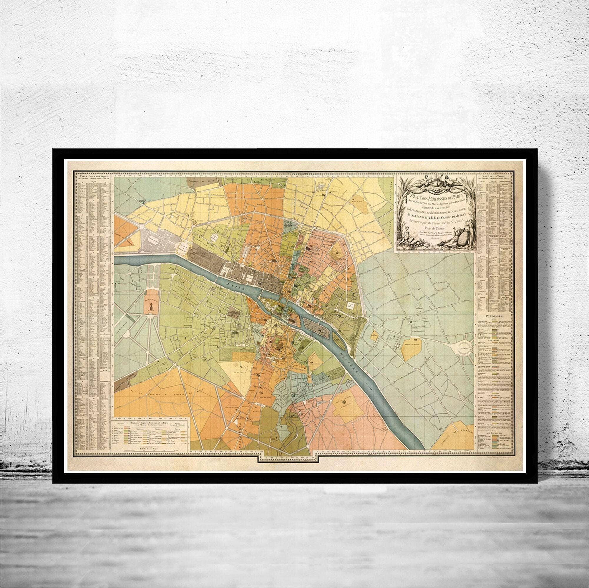 Vecchia mappa di Parigi (MAPPA MOLTO GRANDE) Mappa d'epoca della Francia del 1904 | Stampa artistica da parete con mappa d'epoca