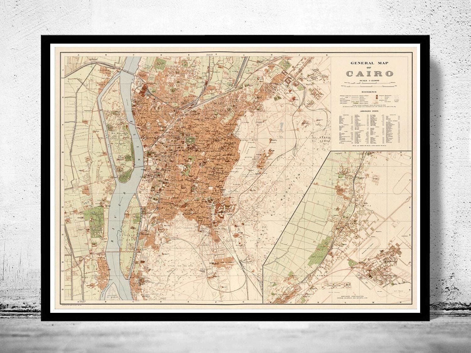 Vecchia mappa del Cairo, Egitto, 1920 | Stampa artistica da parete con mappa d'epoca