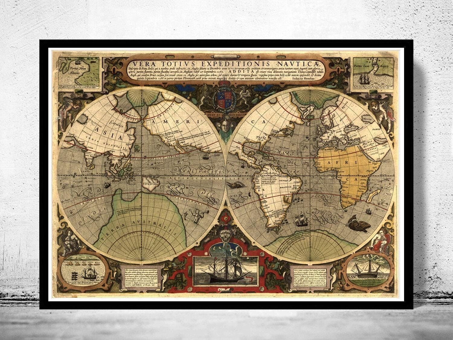 Mappa del Vecchio Mondo, Mappa Antica Vintage del 1595 | Mappa del Mondo in Regalo, Stampa Mappa del Mondo | Mappa del Mondo Vintage | Mappa del Mondo da Parete | Stampa Mappa Grande