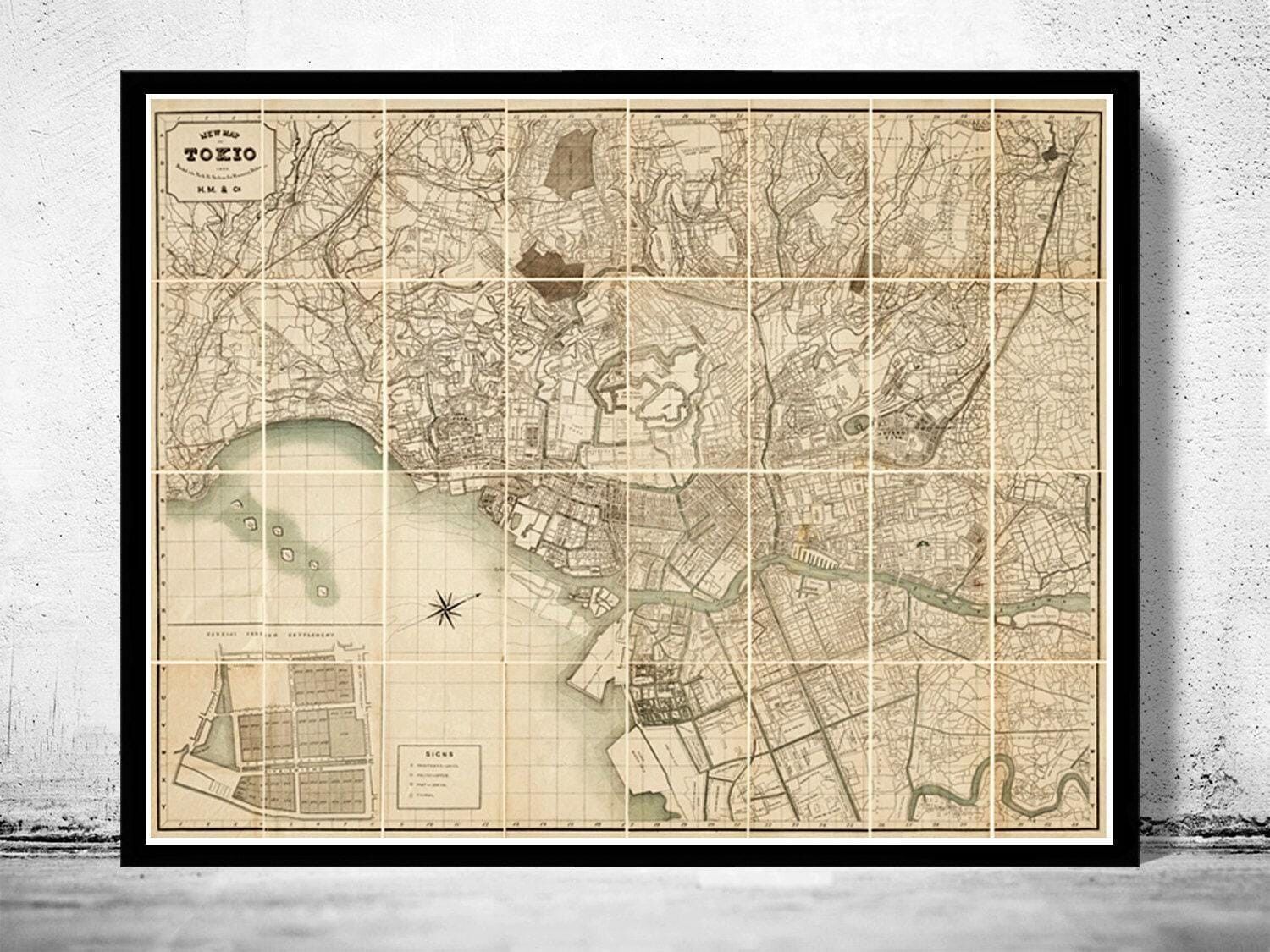 Mapa antiguo de Tokio, Japón, 1893 | Impresión artística de pared con mapa antiguo