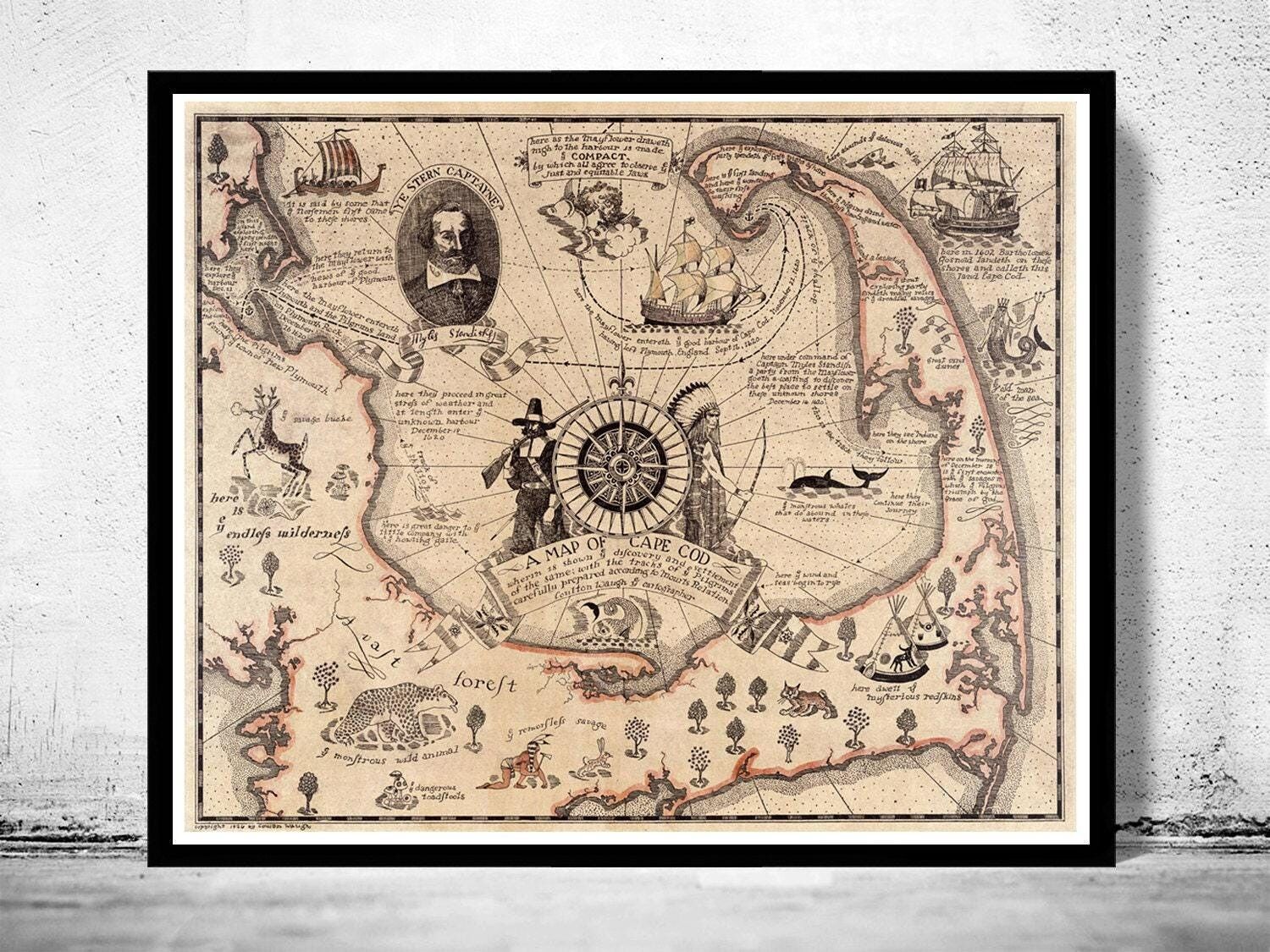 Old Map of Cape Cod Map Illustrated Massachusetts Old Map of Cape Cod | Vintage Map Wall Art Print | Large Map Print