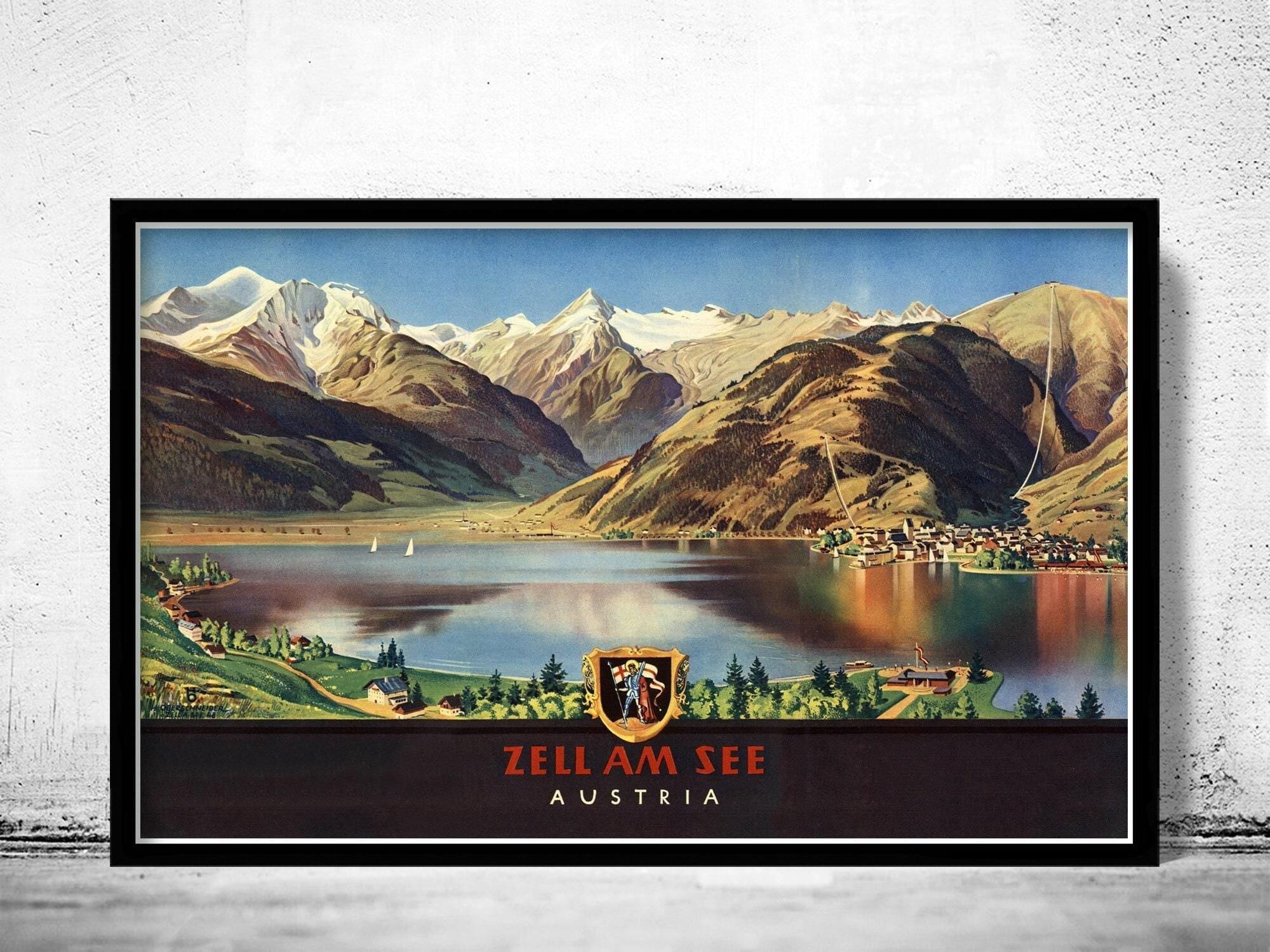 Póster vintage de Zell am See, Austria | Impresión de mapa vintage | Póster grande | Decoración de pared