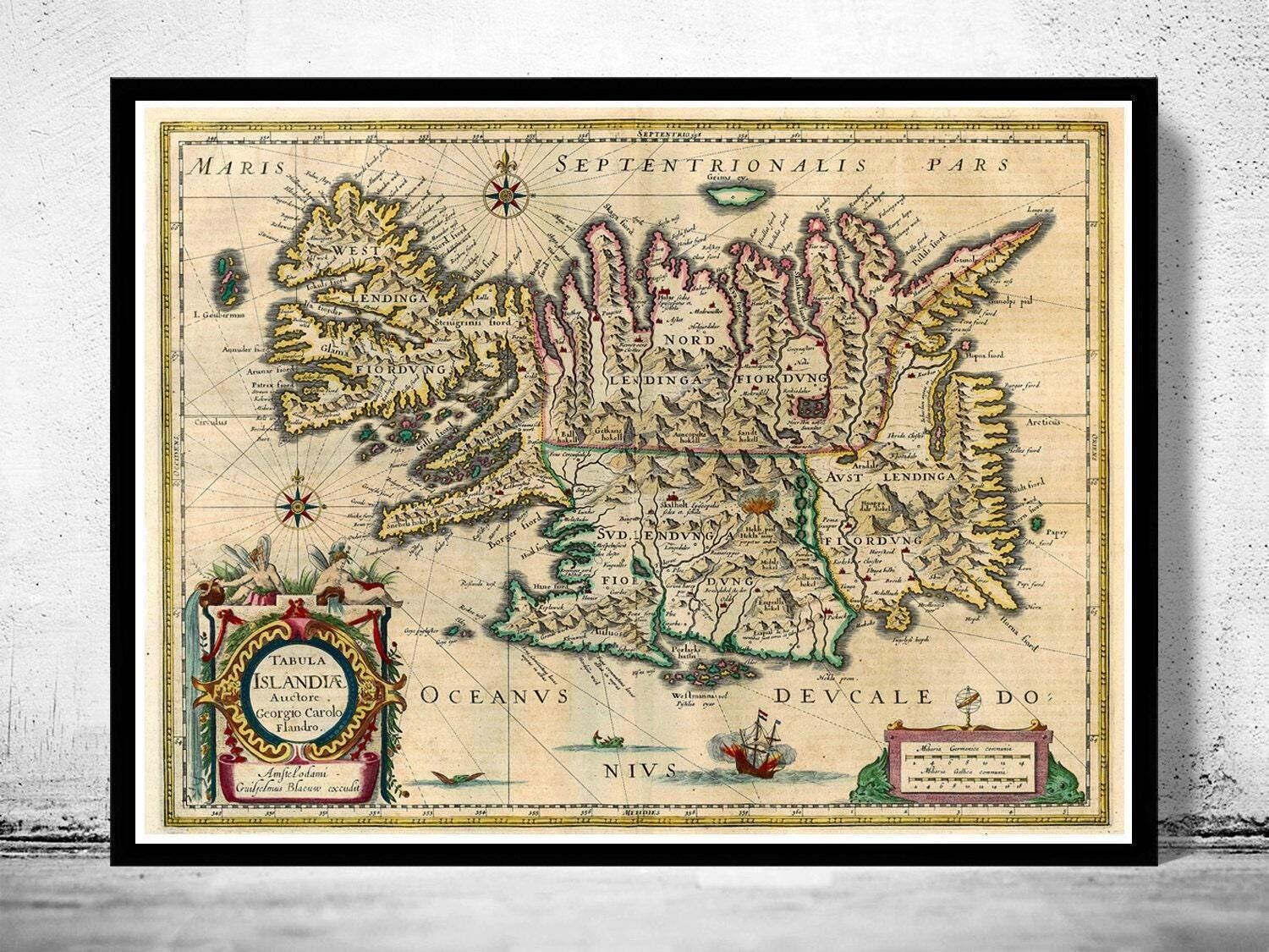 Old Map of Iceland 1662 Islandia Old Map  | Vintage Map Wall Art Print