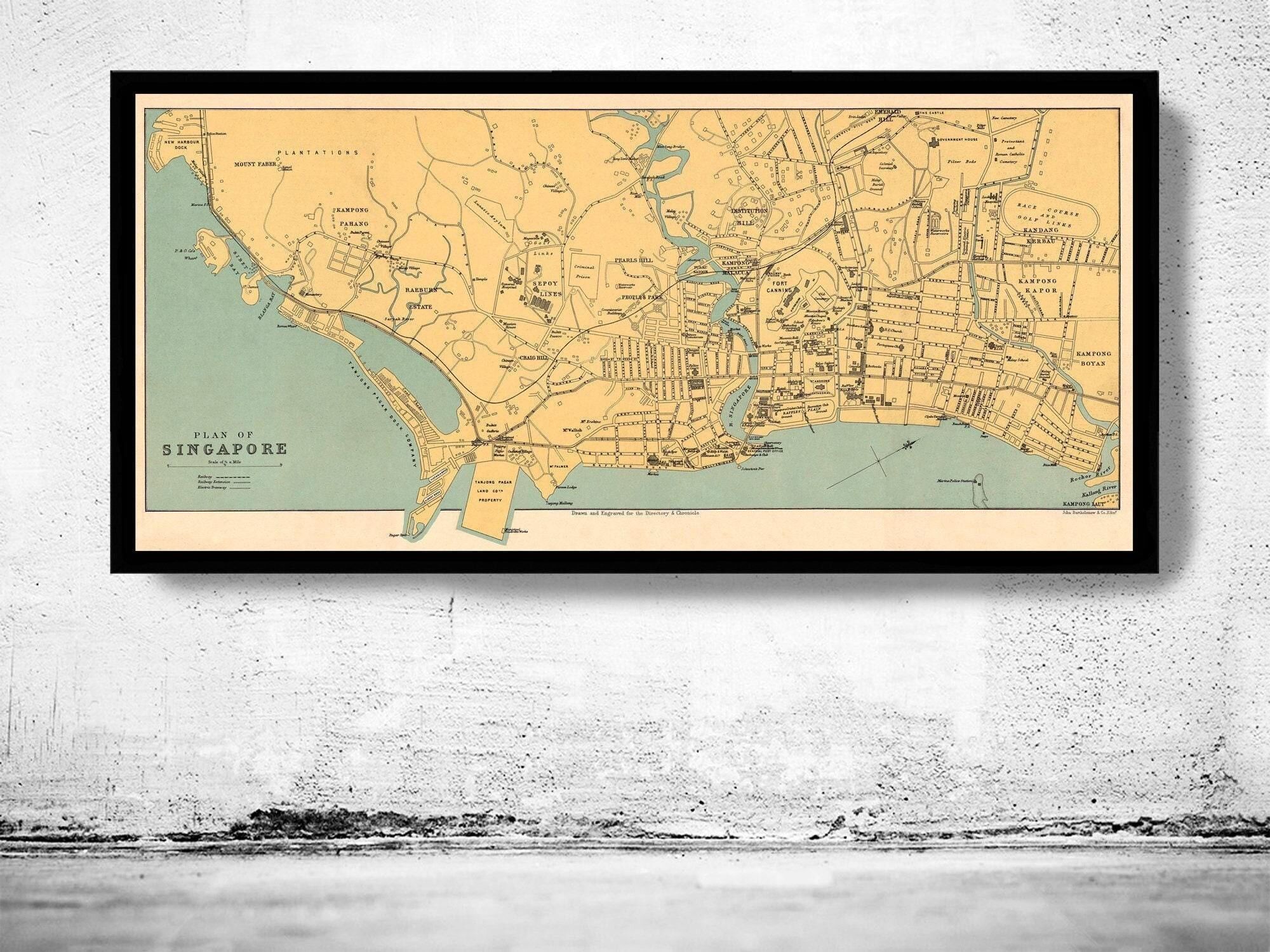 Old Map of Singapore City 1905 Vintage Map | Vintage Map Wall Art Print