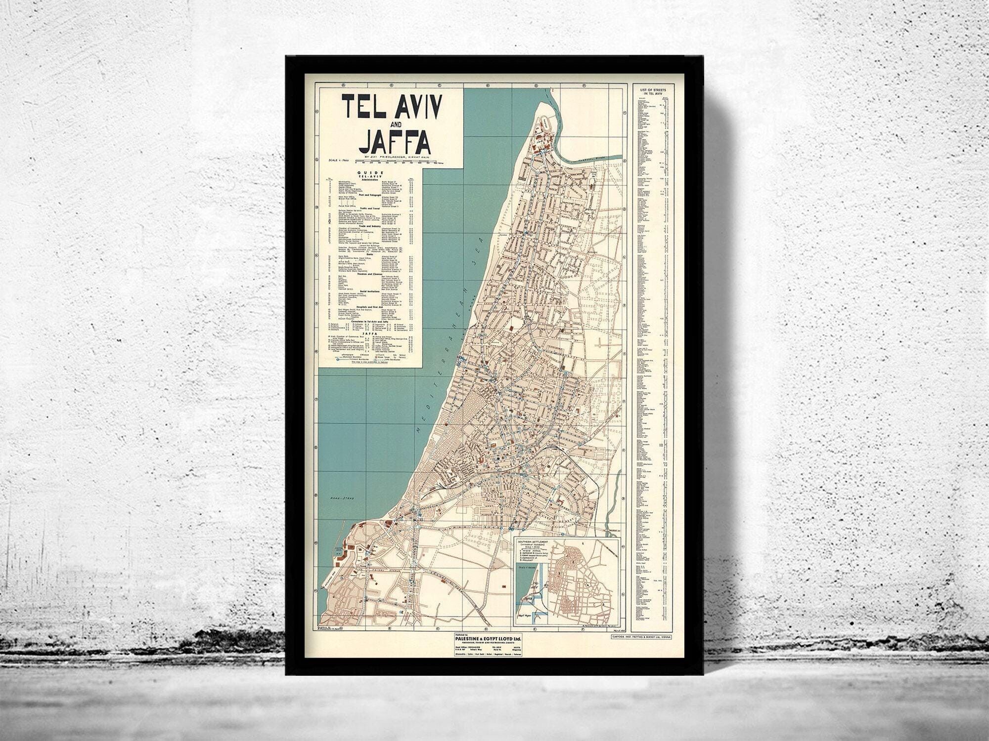 Old Map of Tel Aviv Jaffa Israel 1936 Vintage Map | Vintage Map Wall Art Print