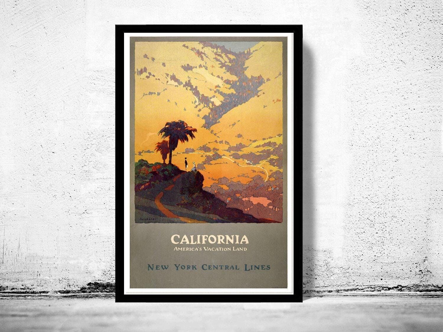 Póster vintage de California, turismo, 1925 | Impresión de mapa vintage para pared | Impresión de póster grande | Decoración de pared para el hogar
