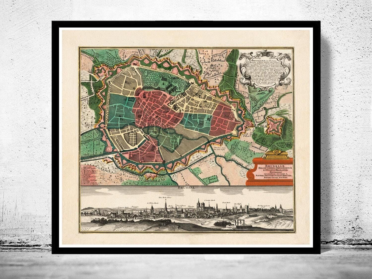 Old Map of Brussels Bruxelles Belgium 1735 Vintage Map | Vintage Map Wall Art Print