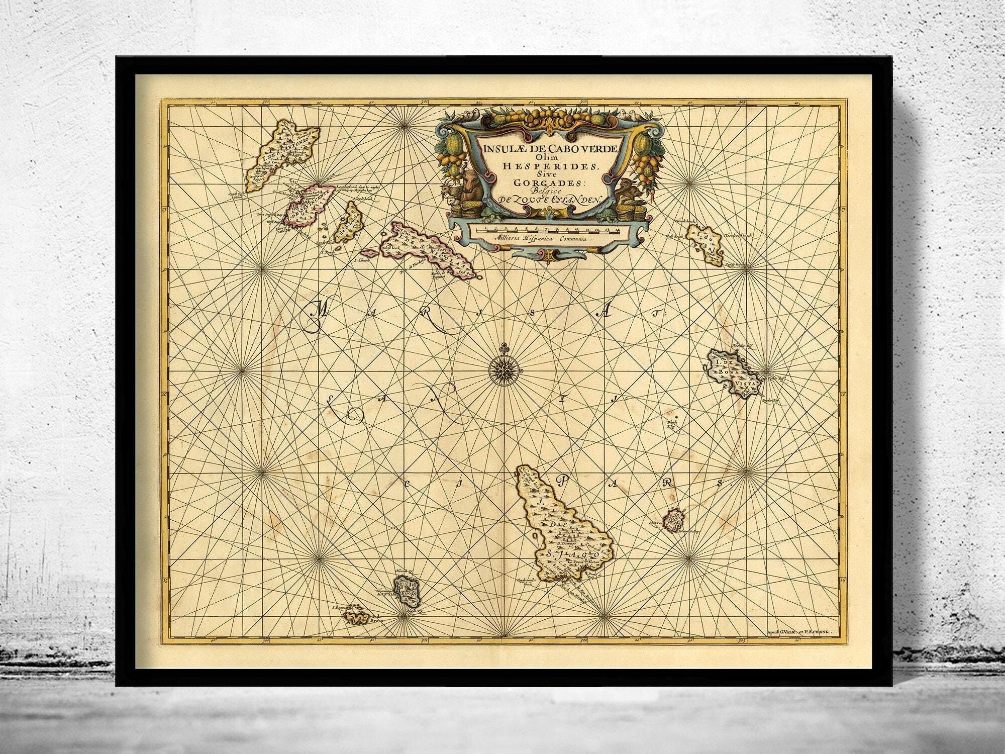 Mapa antiguo de las islas de Cabo Verde, Cabo Verde, 1665. Mapa de Cabo Verde. Impresión de mapa antiguo para pared. Impresión de mapa grande.
