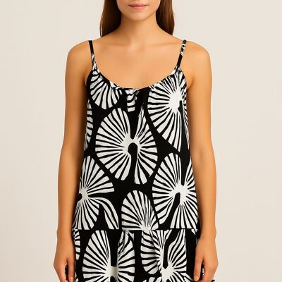 RUFFLE HEM SHELLS PRINT VEST TOP