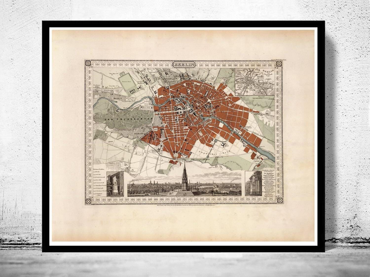 Old Map of Berlin Germany 1860 Vintage Map | Vintage Map Wall Art Print