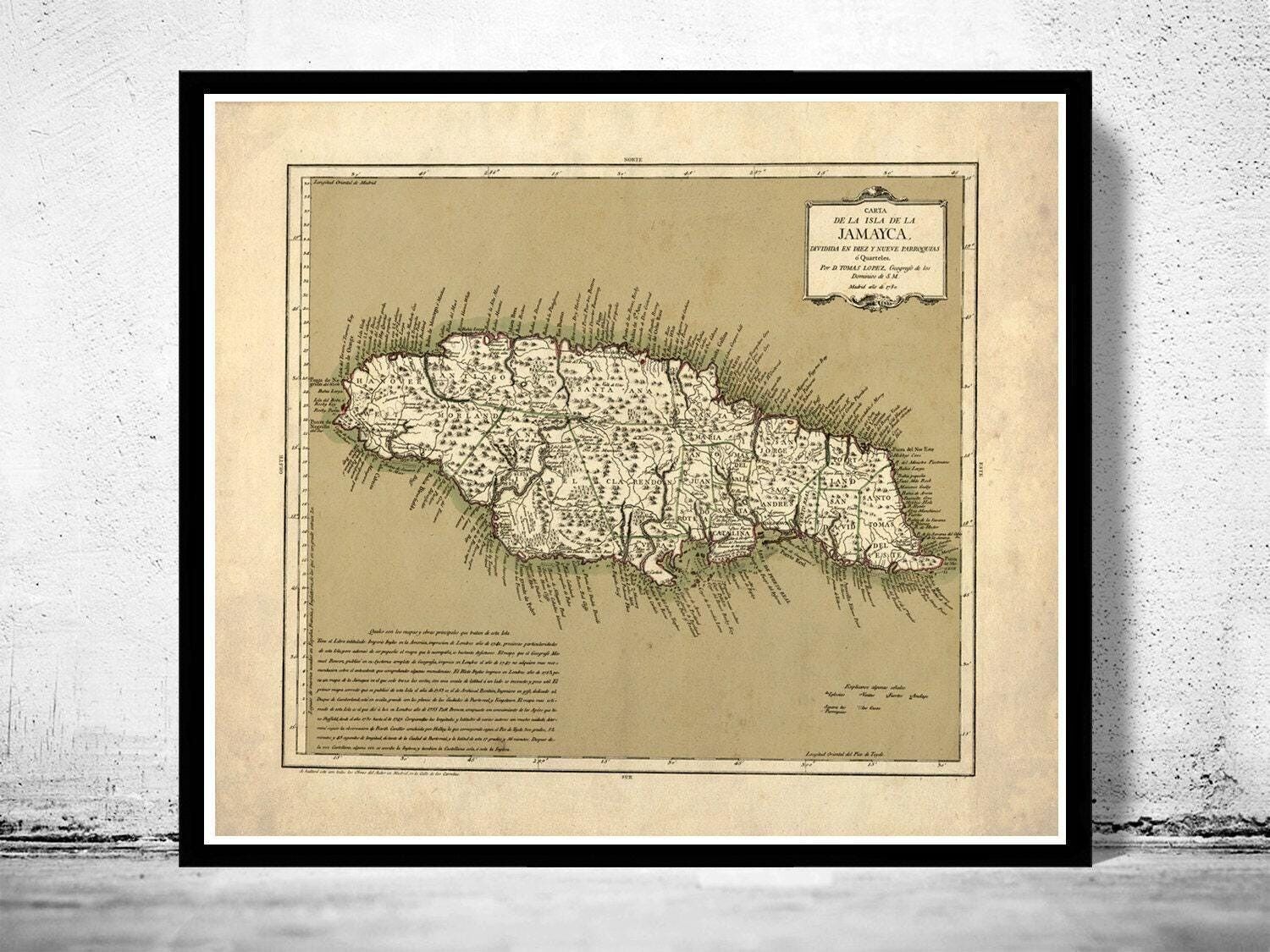 Old Map of Jamaica 1780 Vintage map of Jamaica | Vintage Map Wall Art Print