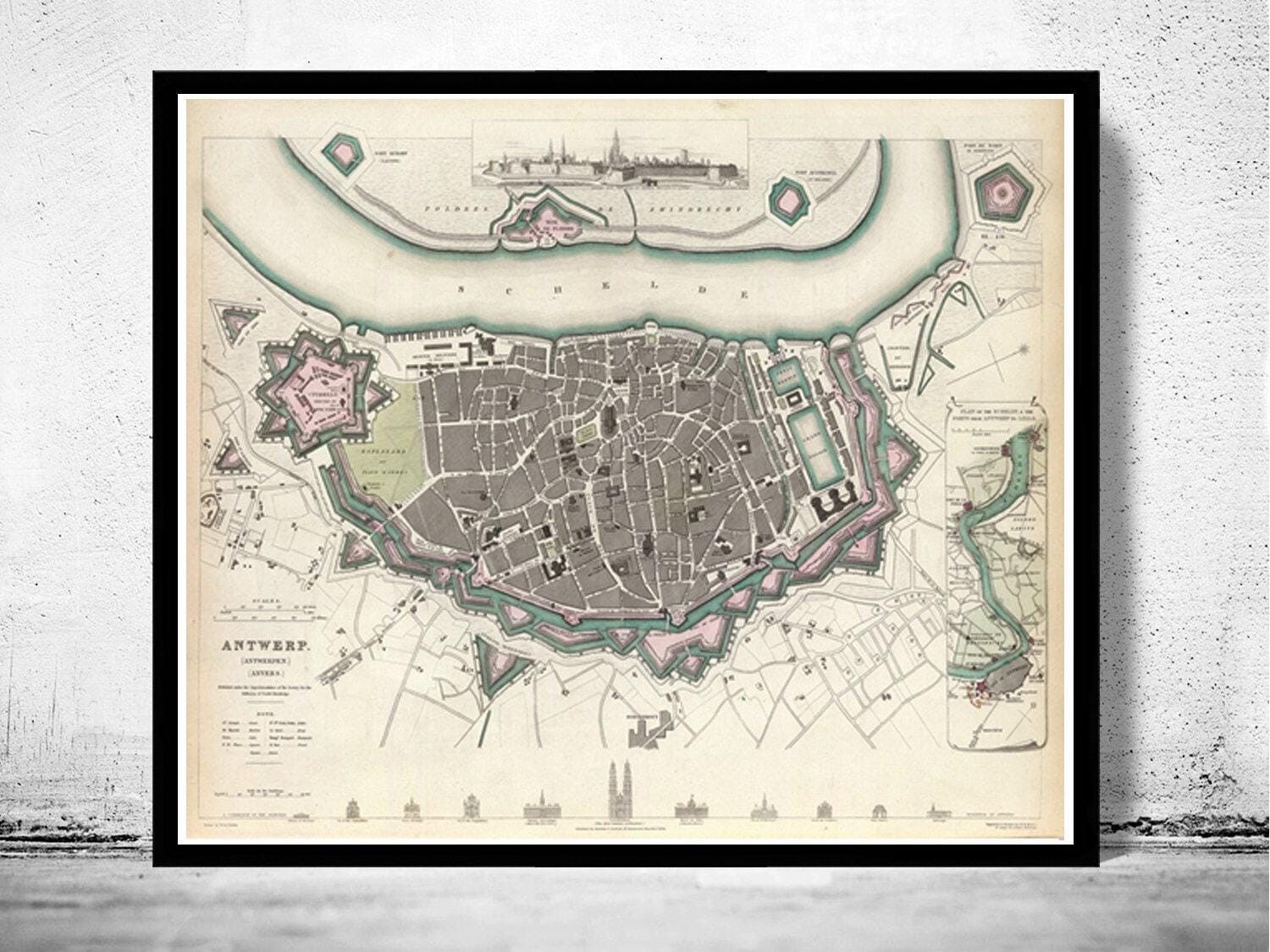Old Map of Antwerp Belgium 1832 Vintage Map | Vintage Map Wall Art Print